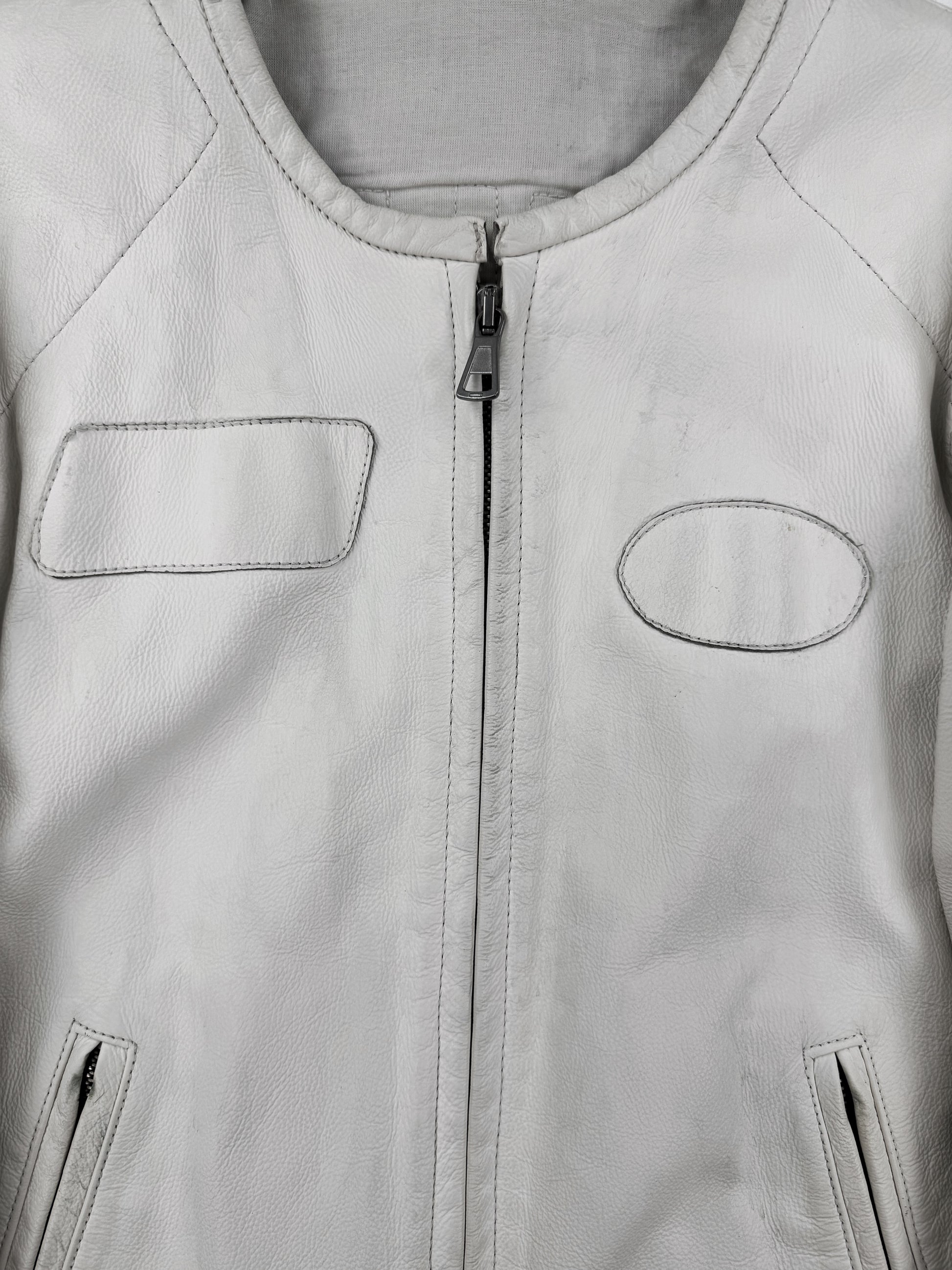 SS02 Maison Margiela ‘WHITE’ Cafe Racer Patched Leather Jacket