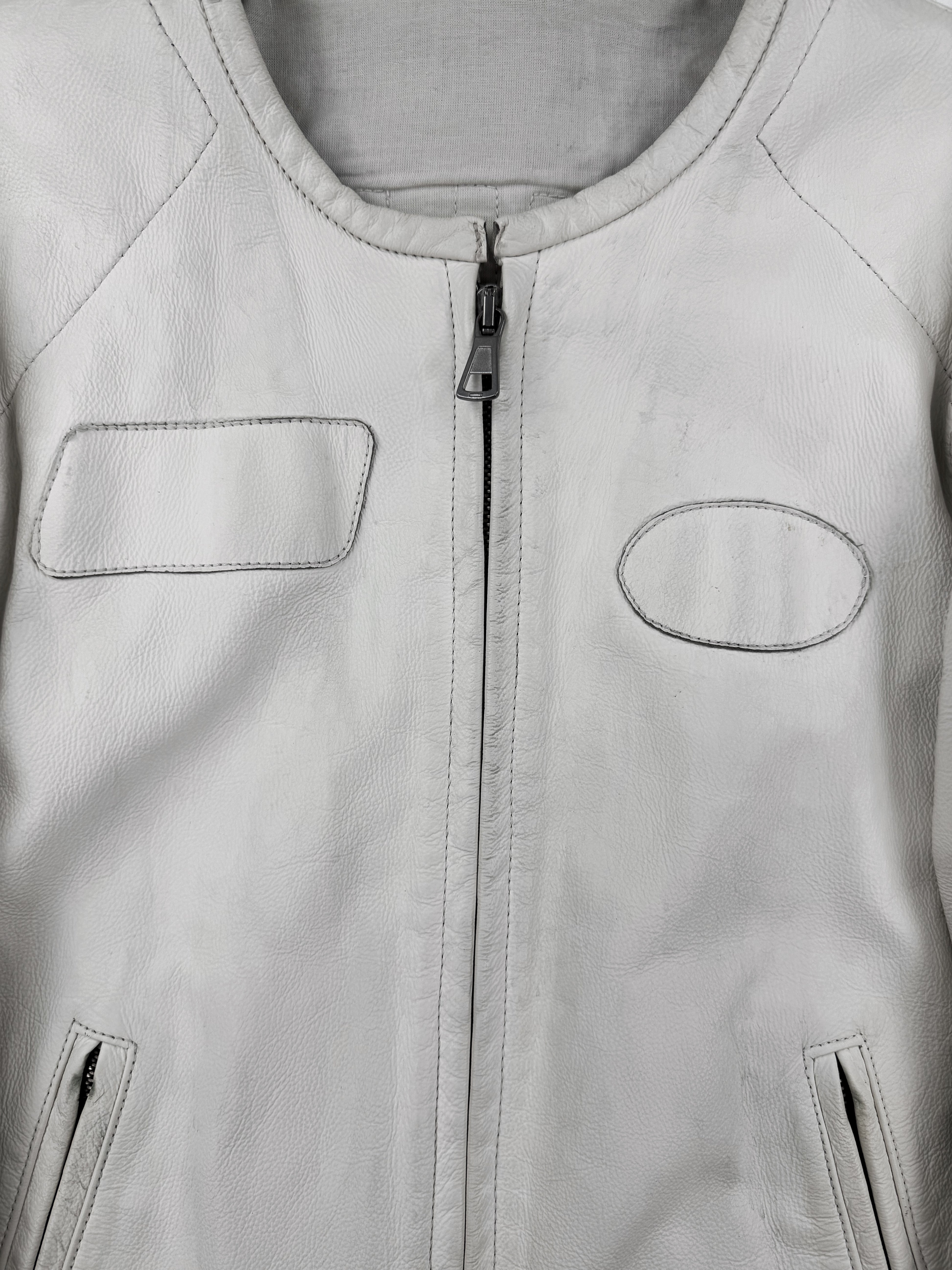 SS02 Maison Margiela ‘WHITE’ Cafe Racer Patched Leather Jacket
