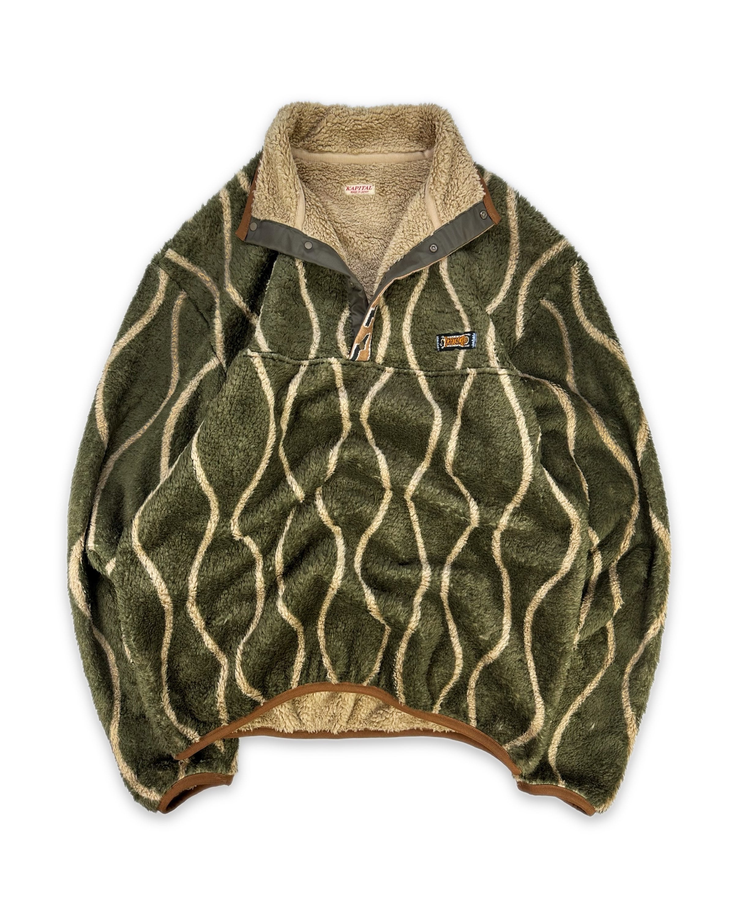 AW22 Kapital ‘Drunken’ Striped High Neck Sherpa Fleece Jacket
