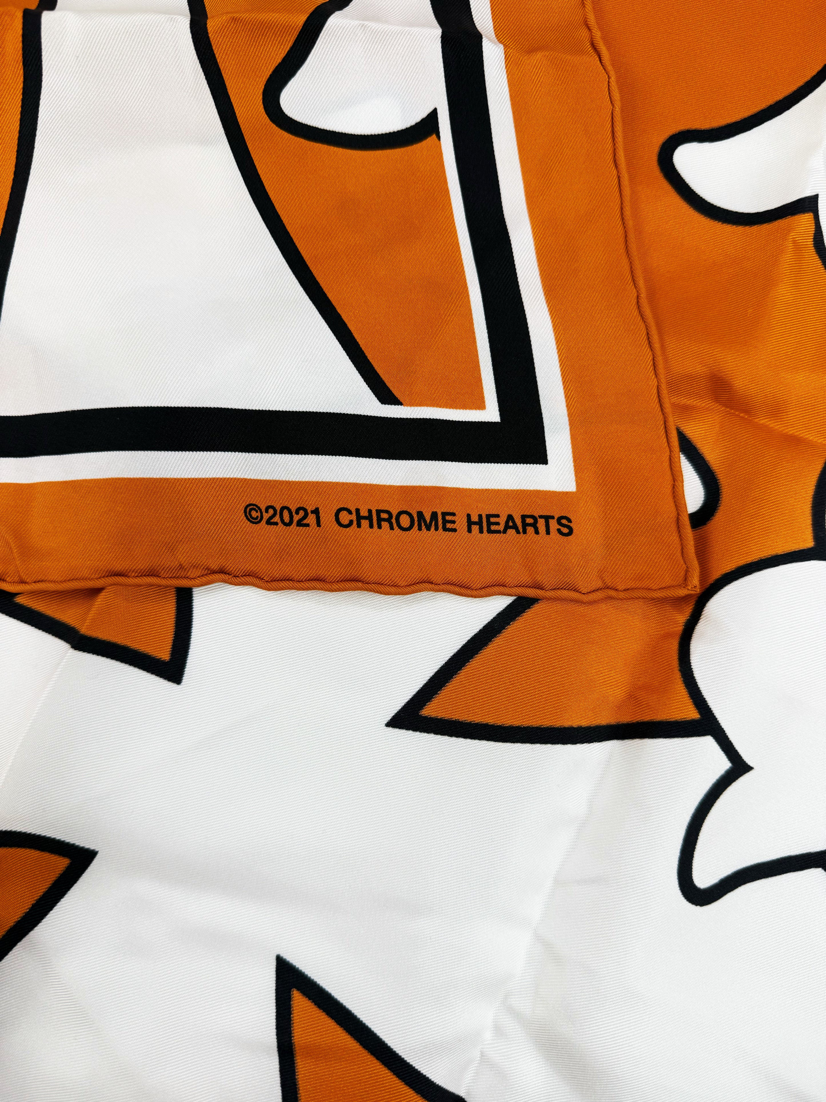 Chrome Hearts Silk Orange Cross Monogram Head Scarf