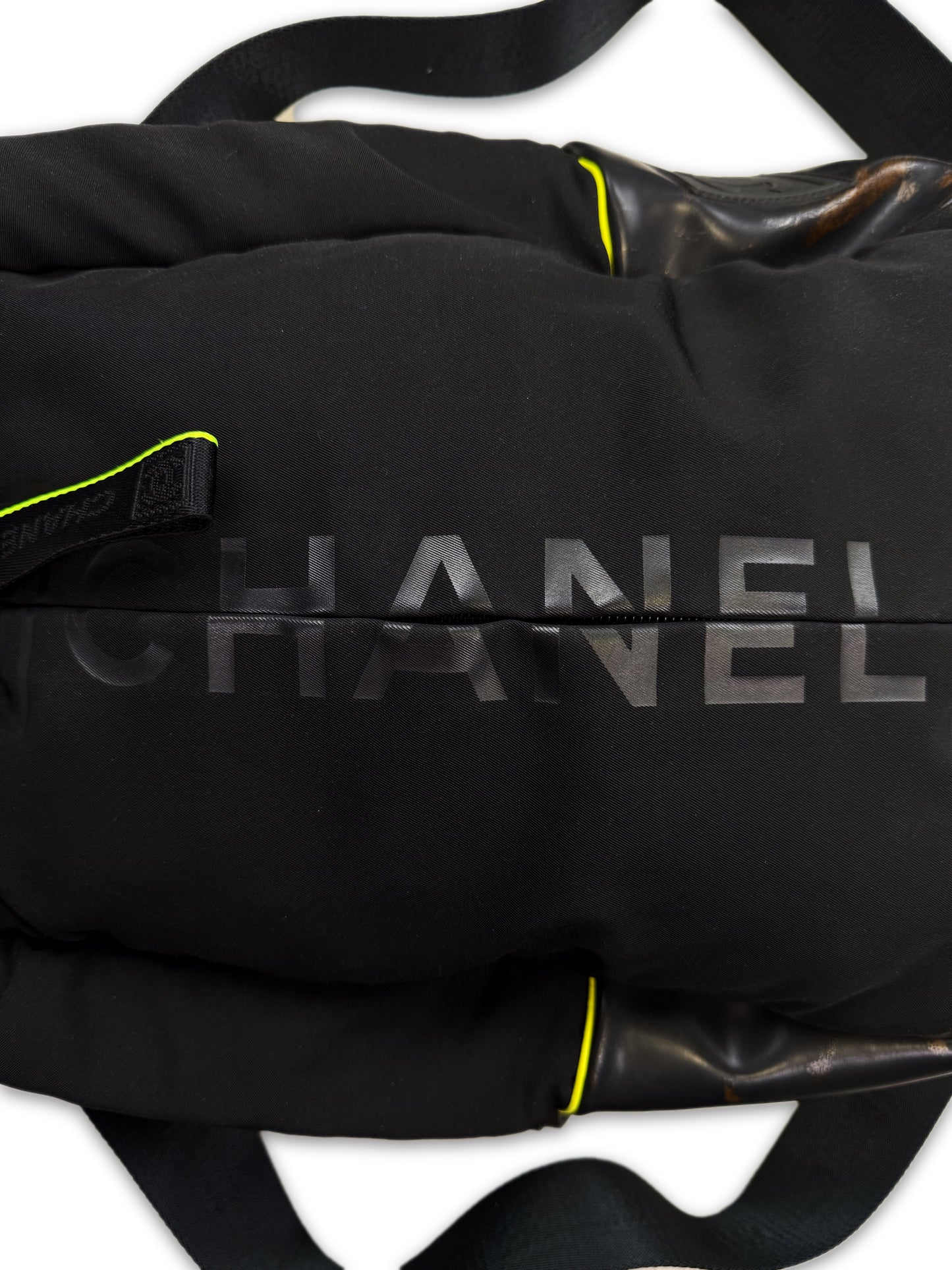 2005 Chanel Sport Neon Green Nylon Logo Backpack