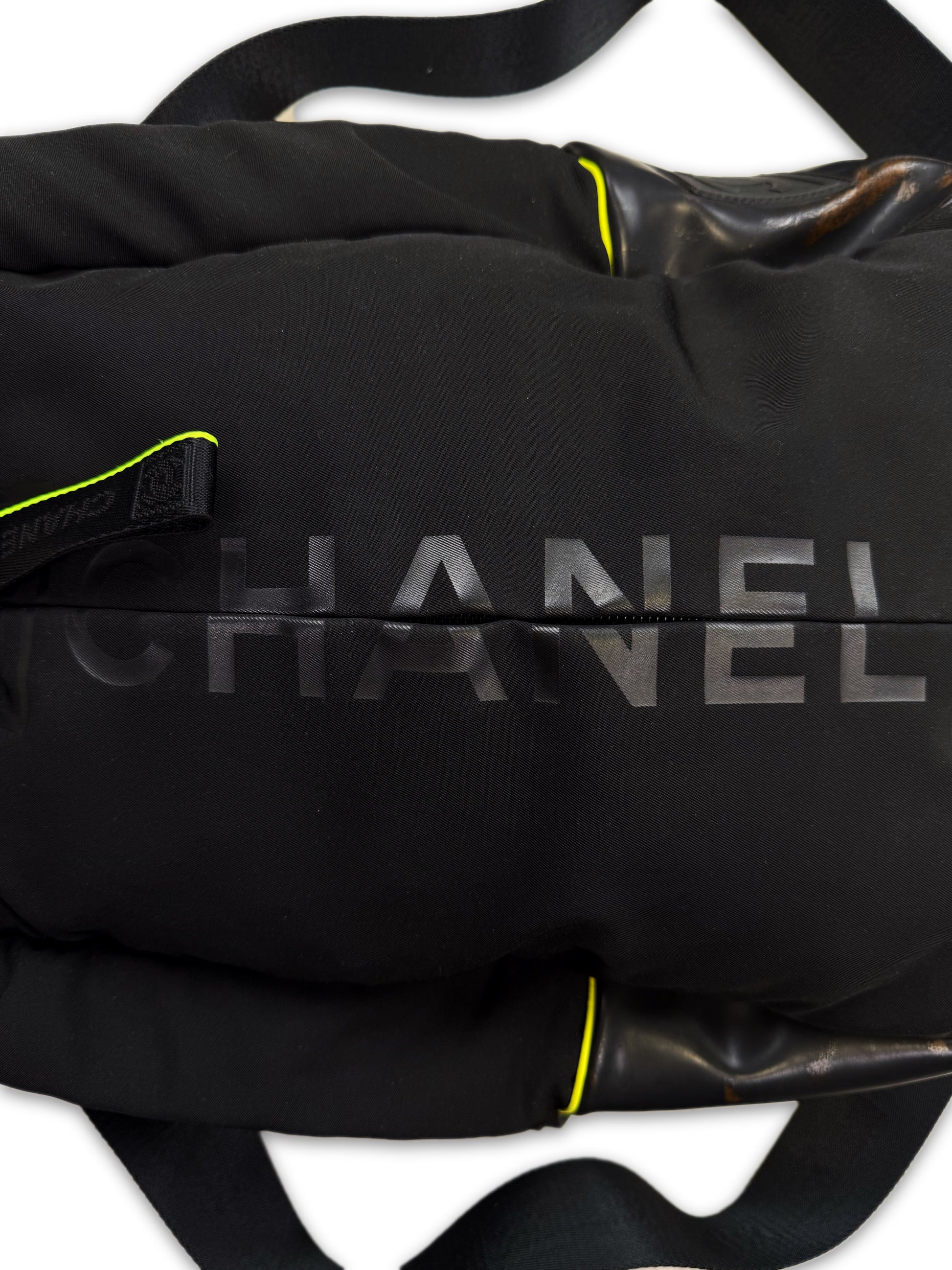 2005 Chanel Sport Neon Green Nylon Logo Backpack