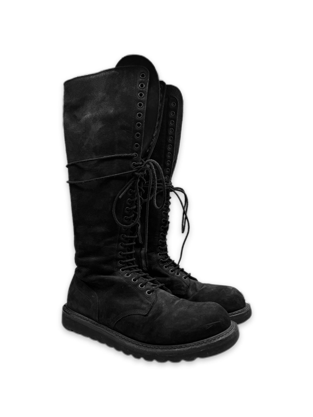 Rick Owens Side Zip Combat High Top Black Leather Boots