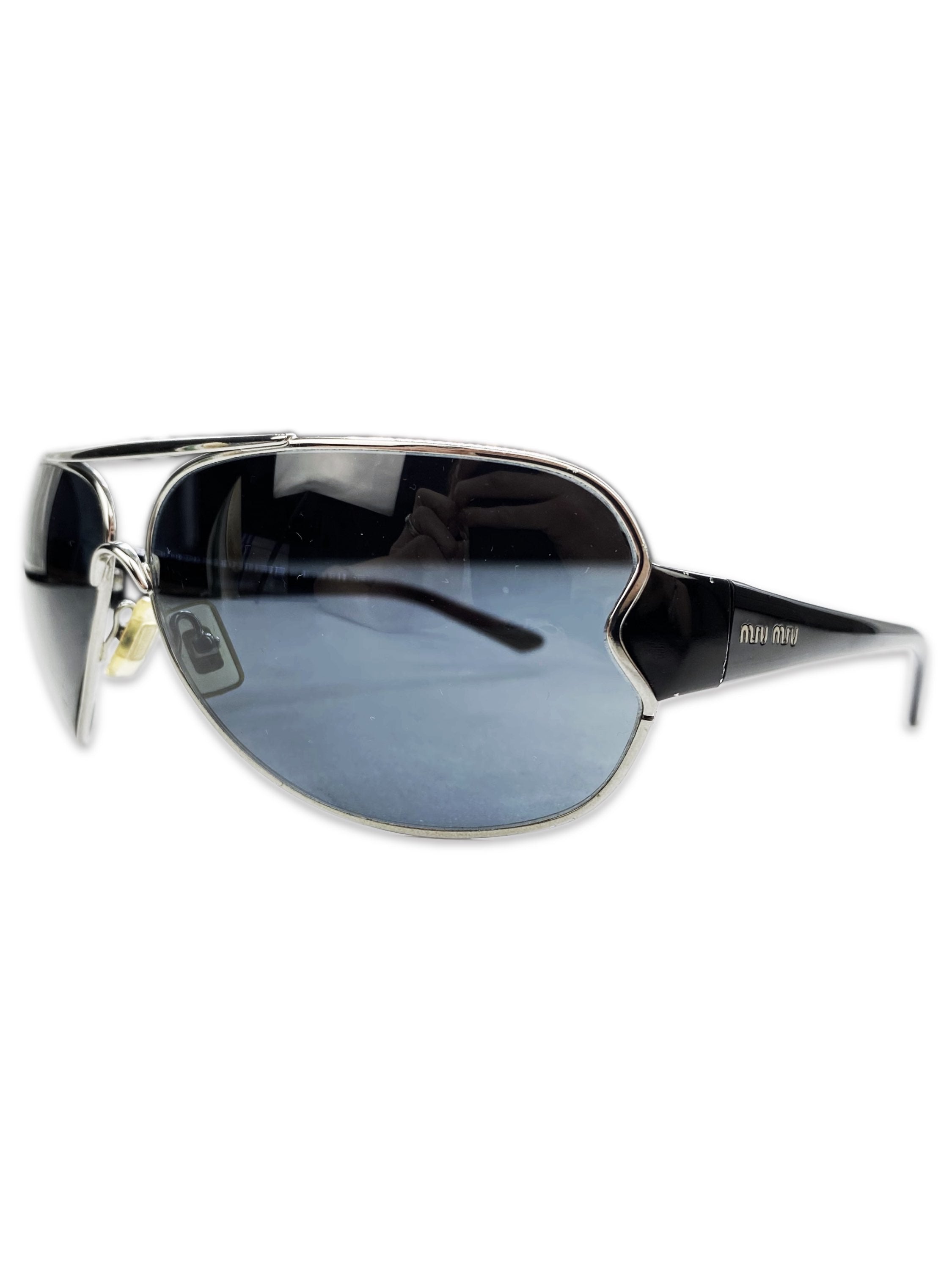 Miu Miu Blue Tint Black Metallic Aviatior Frame Sunglasses