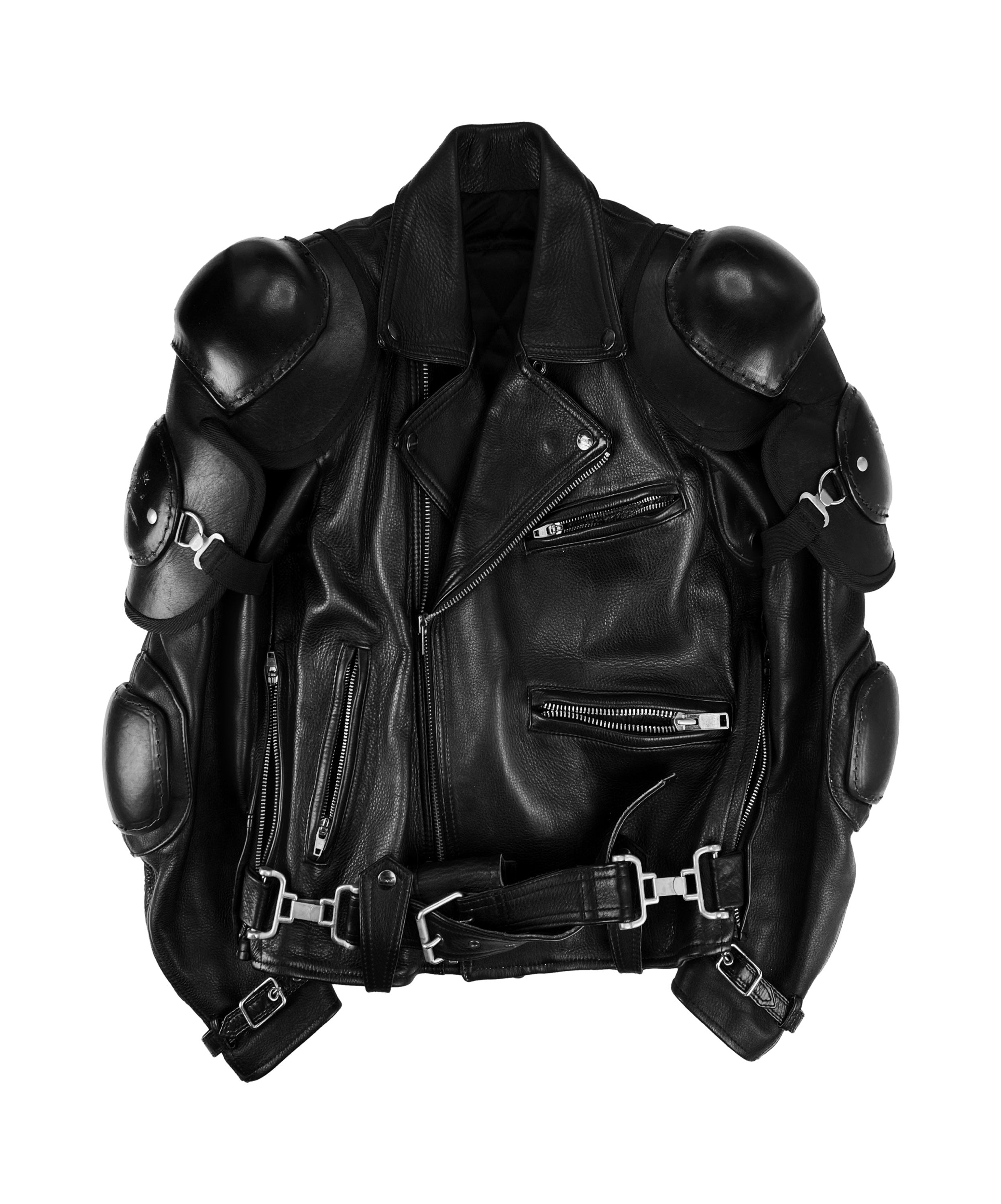 00s Kadoya ‘Battle Suit’ Armoured Black Leather Biker Jacket