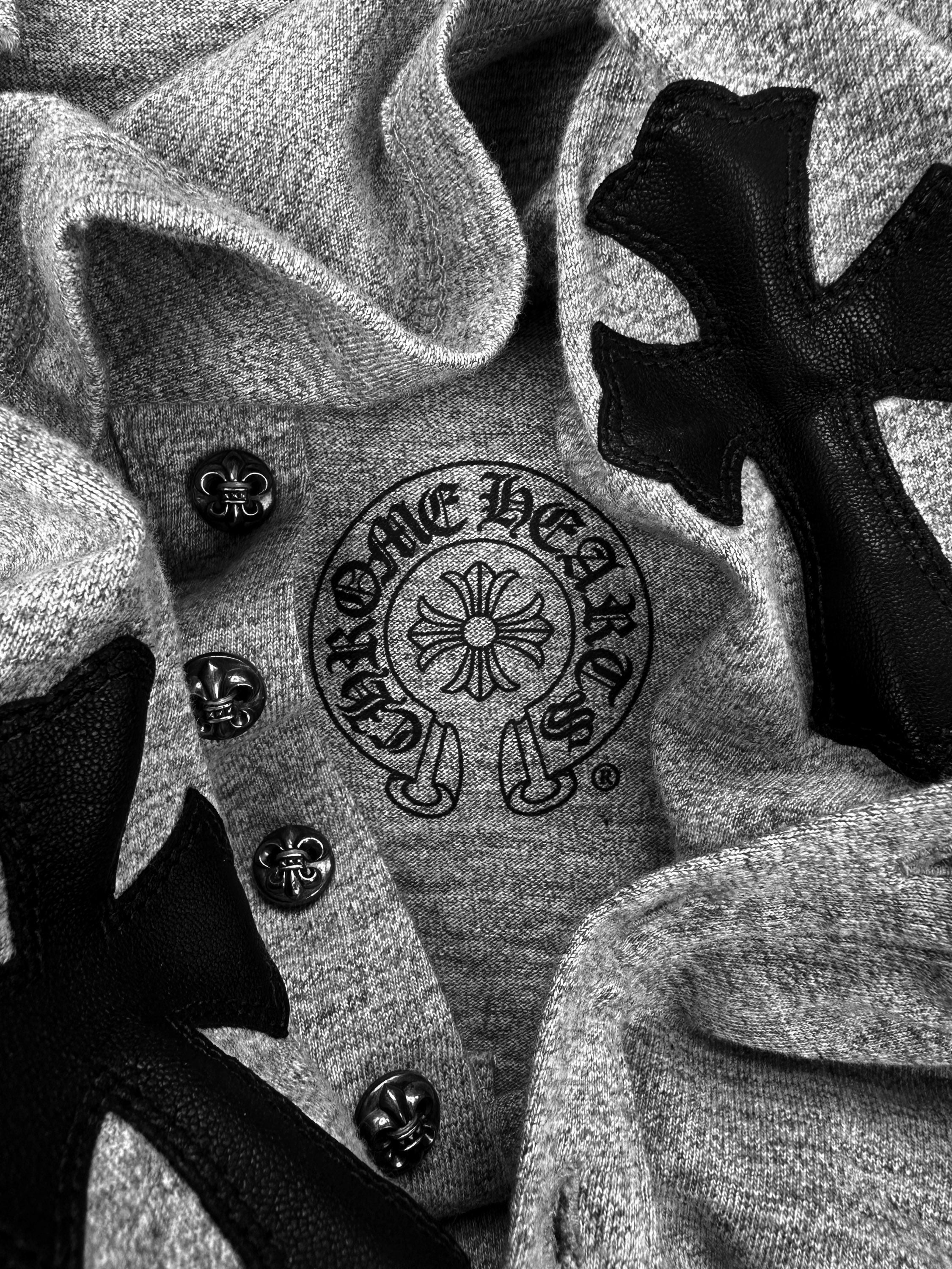 Chrome Hearts Double ‘Cross’ Patch Leather Henley Long Sleeve