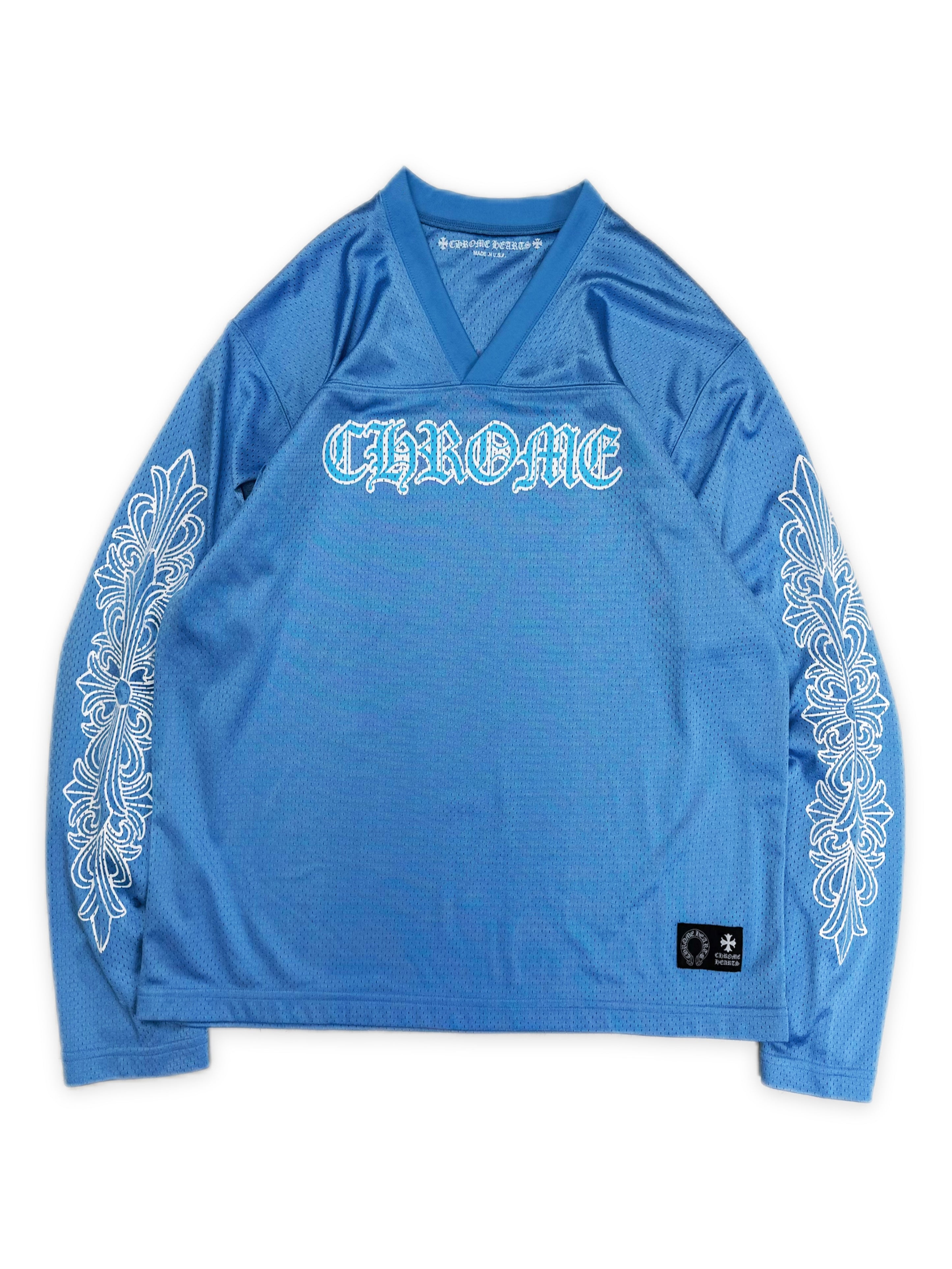 Chrome Hearts Ice Blue CH Floral Sleeve Mesh Jersey