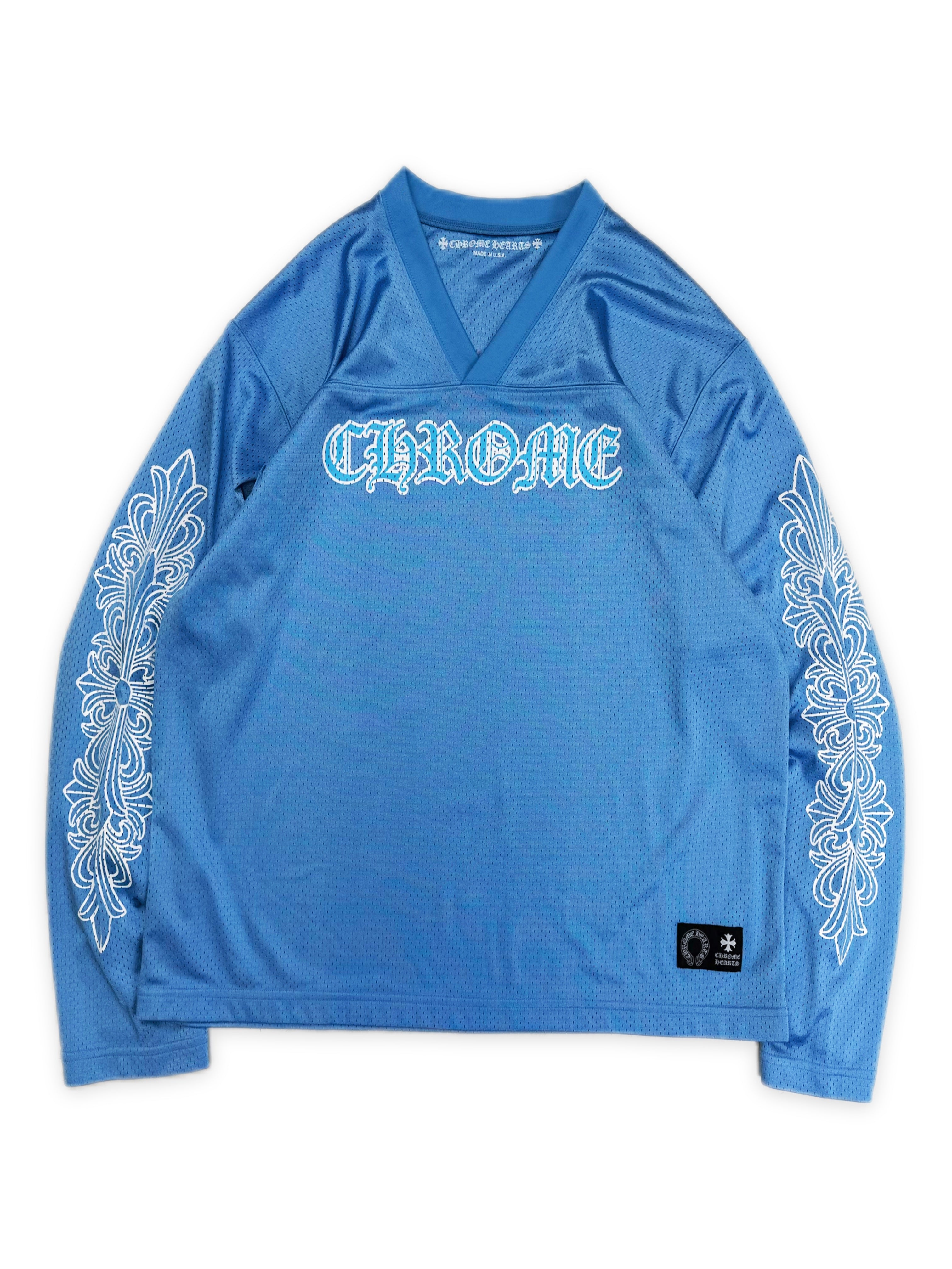 Chrome Hearts Ice Blue CH Floral Sleeve Mesh Jersey