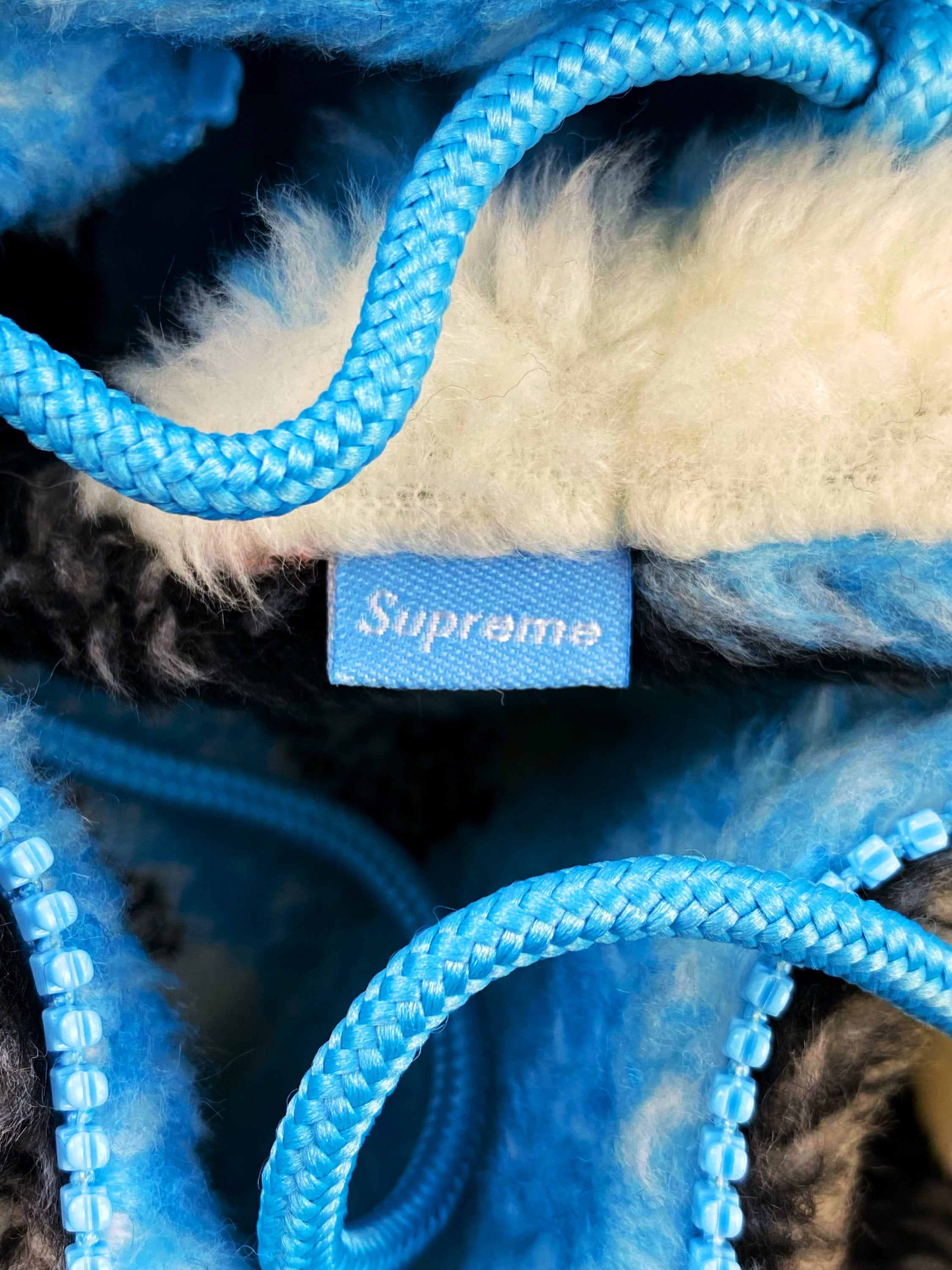 AW20 Supreme ‘Penguin’ Ice Blue Hooded Spellout Fleece Jacket