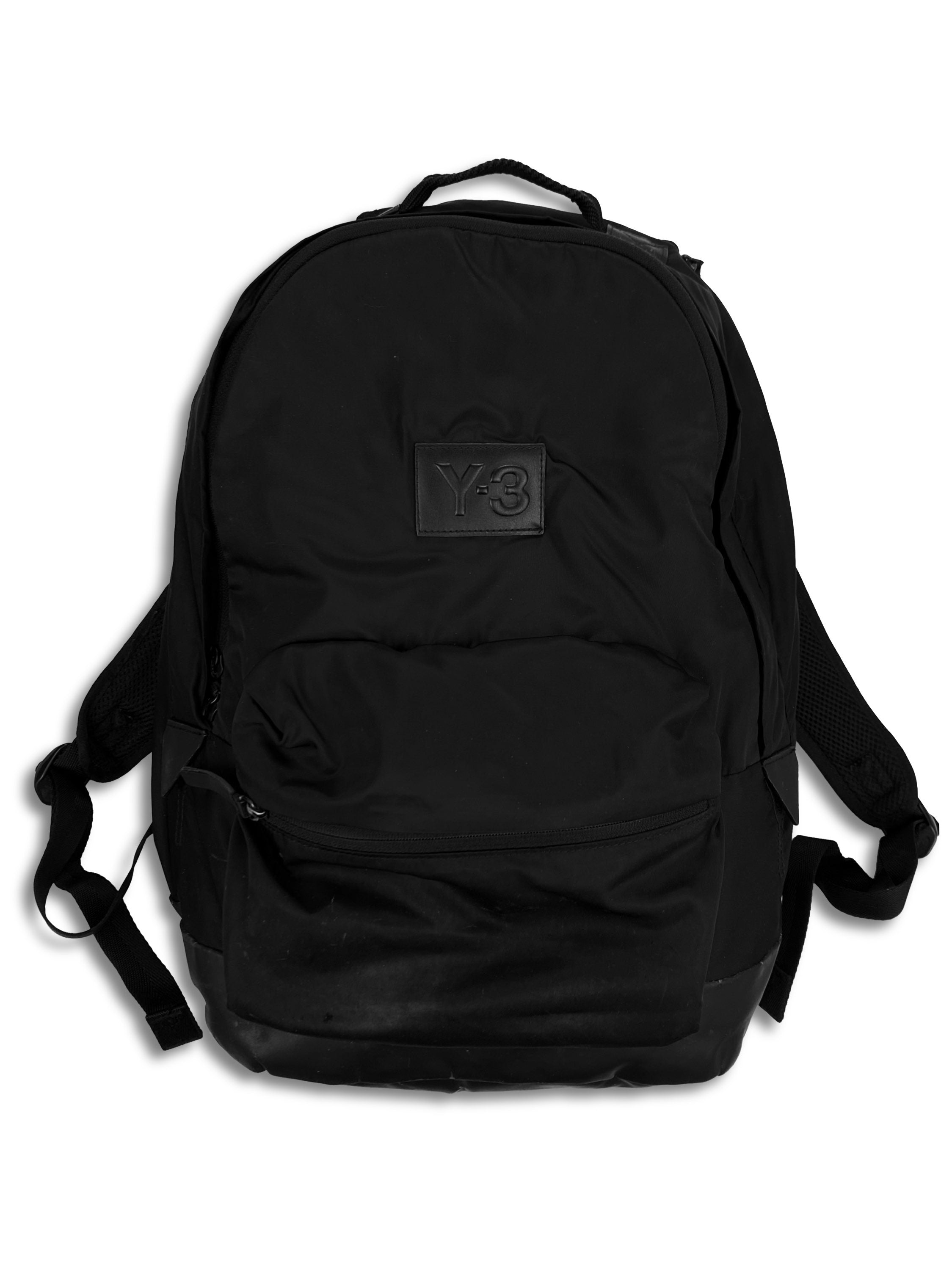Y-3 Yohji Yamamoto Black Nylon Leather Patch Multi Zip Backpack