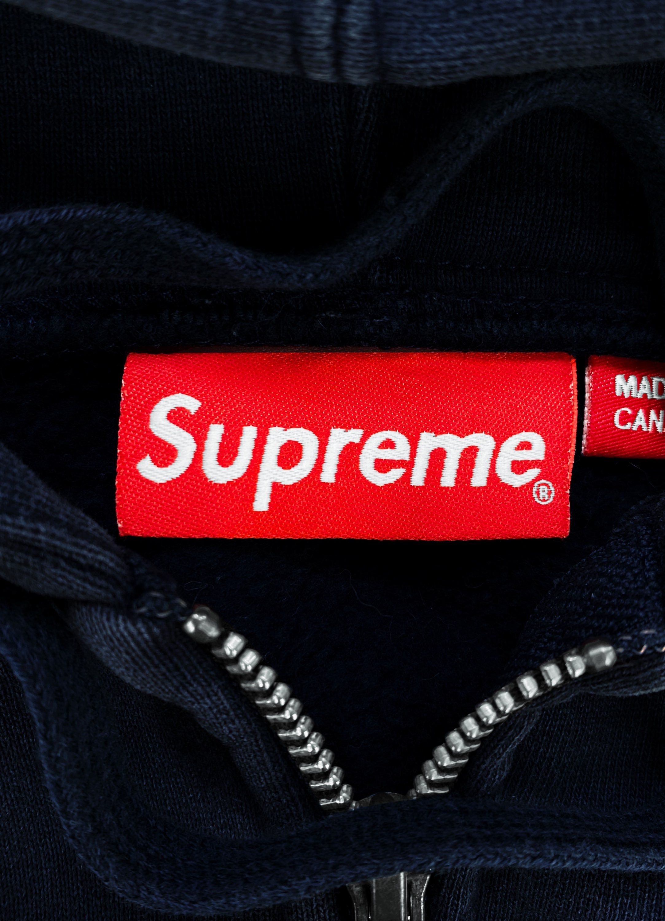 FW13 Supreme x Gonz ‘Piss Face’ Slogan Navy Zip-up Hoodie