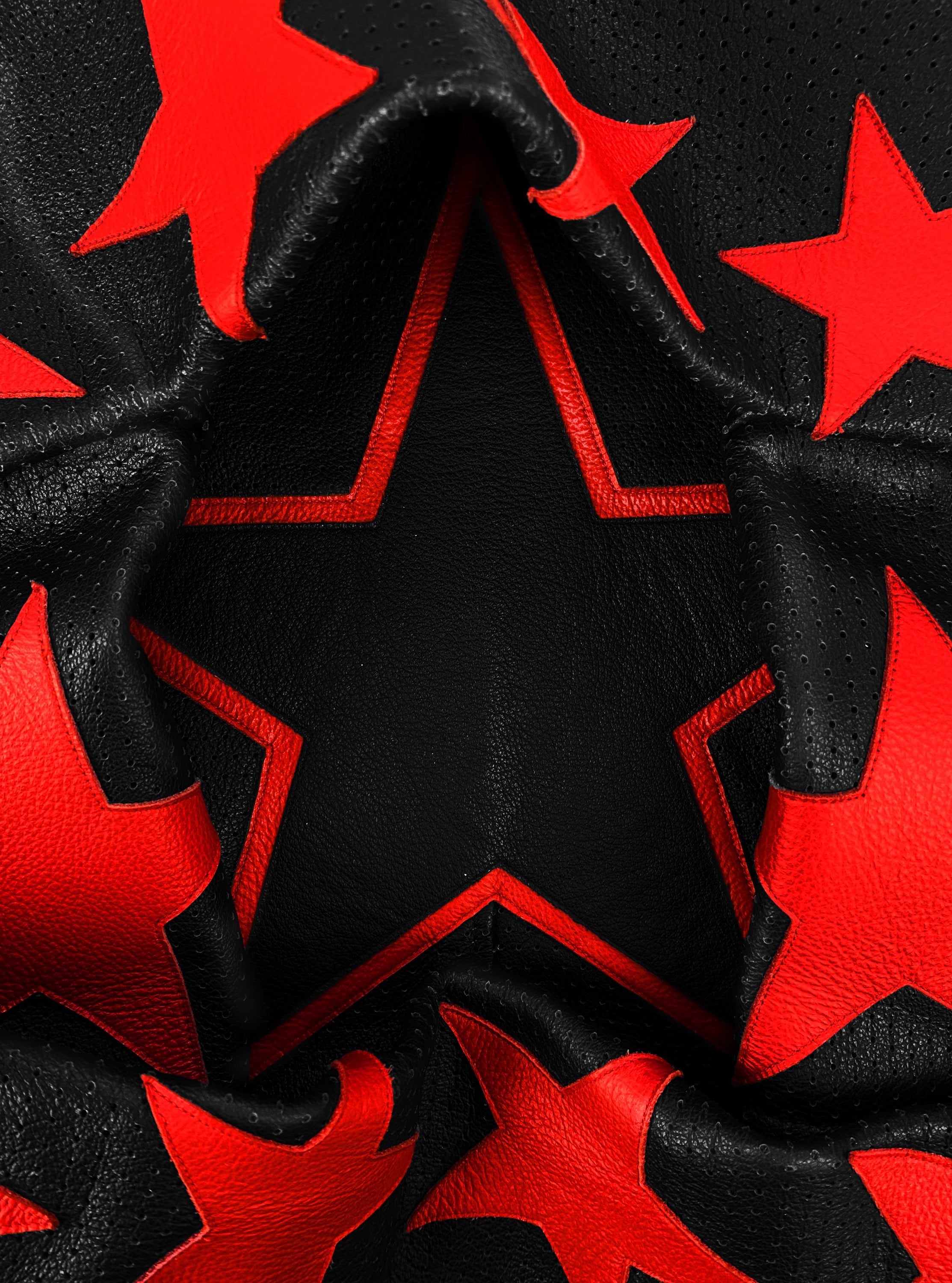90s Kadoya ‘Black Horse’ Perforated Leather Star Biker Jacket