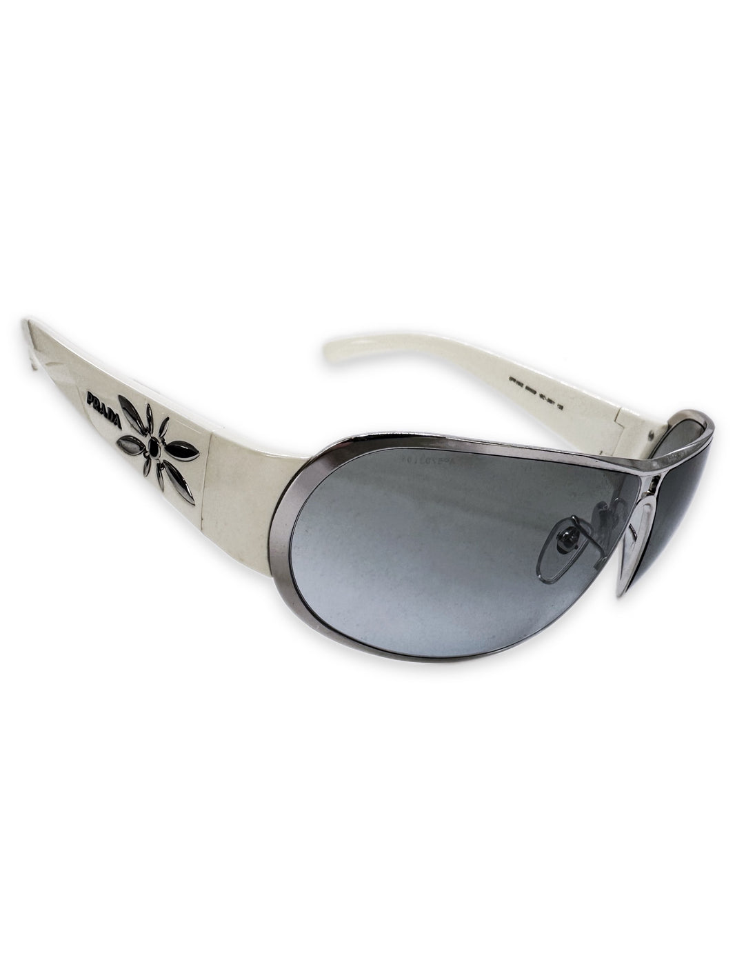 00s Prada Aviator ‘Studded’ Silver Logo Blue Tint Sunglasses