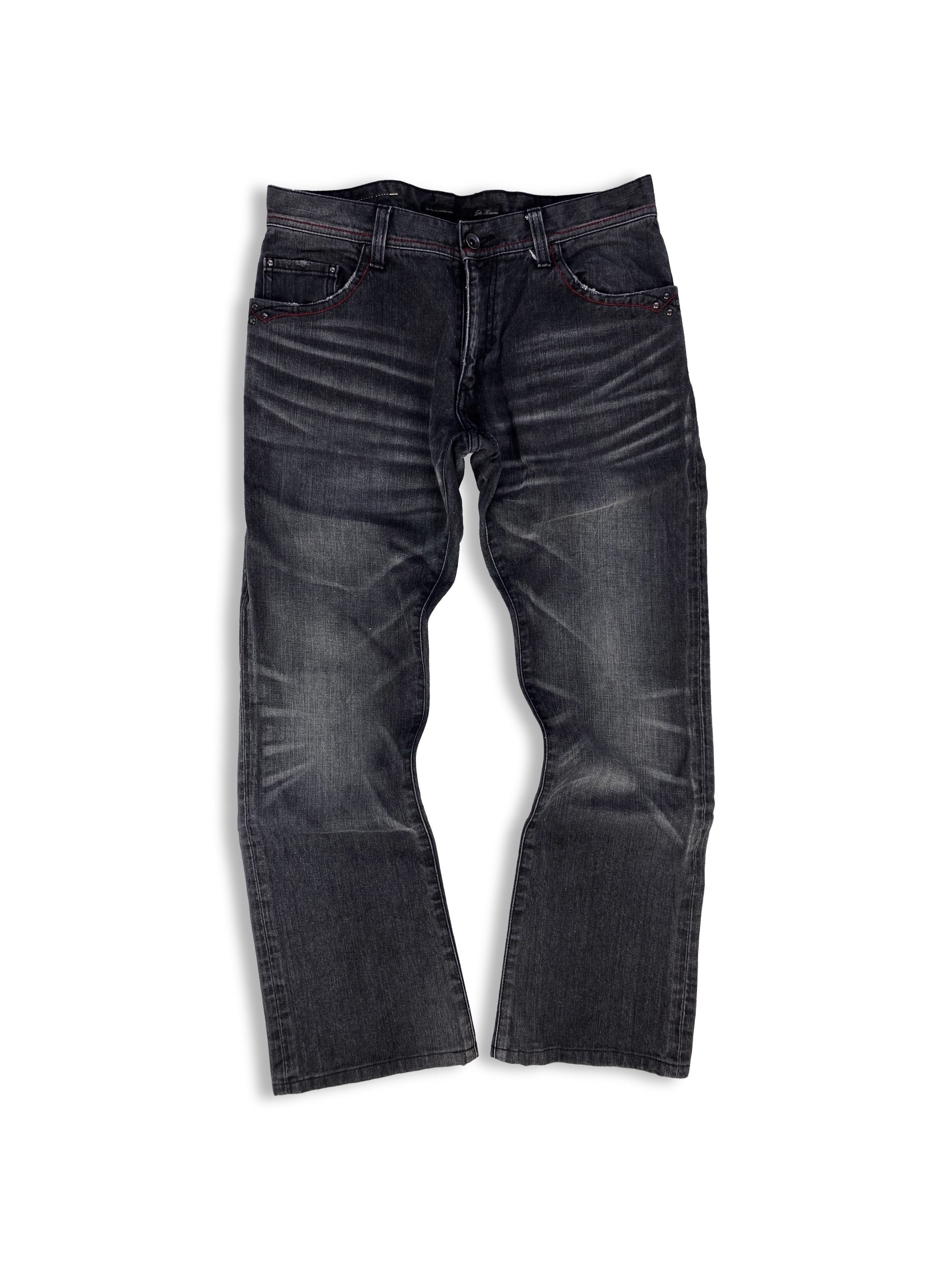 00s Tete Homme Dark Wash Contrast Stitch Whiskered Denim
