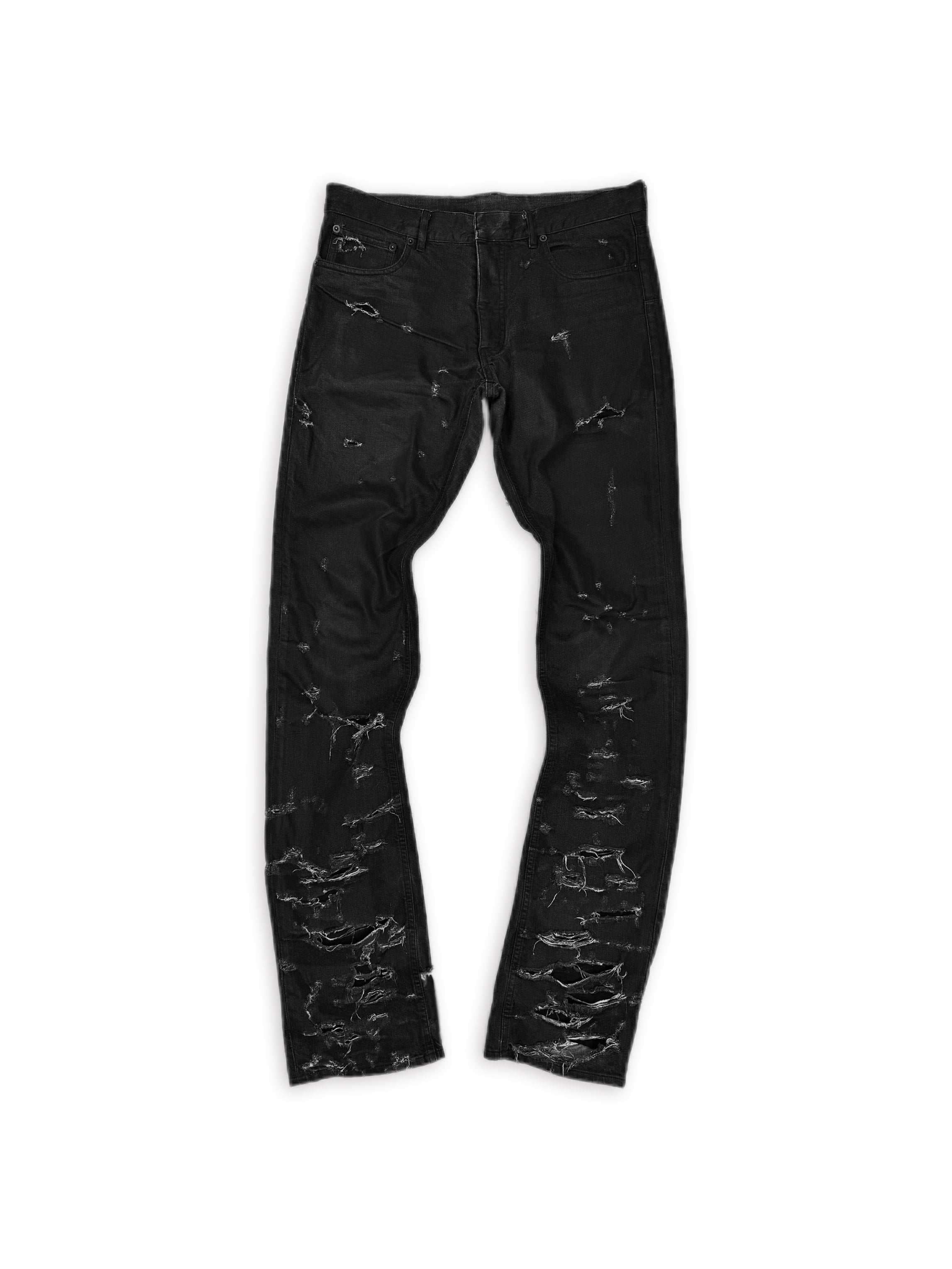SS04 Dior Homme ‘Strip’ Waxed Distressed Black Skinny Denim Jeans