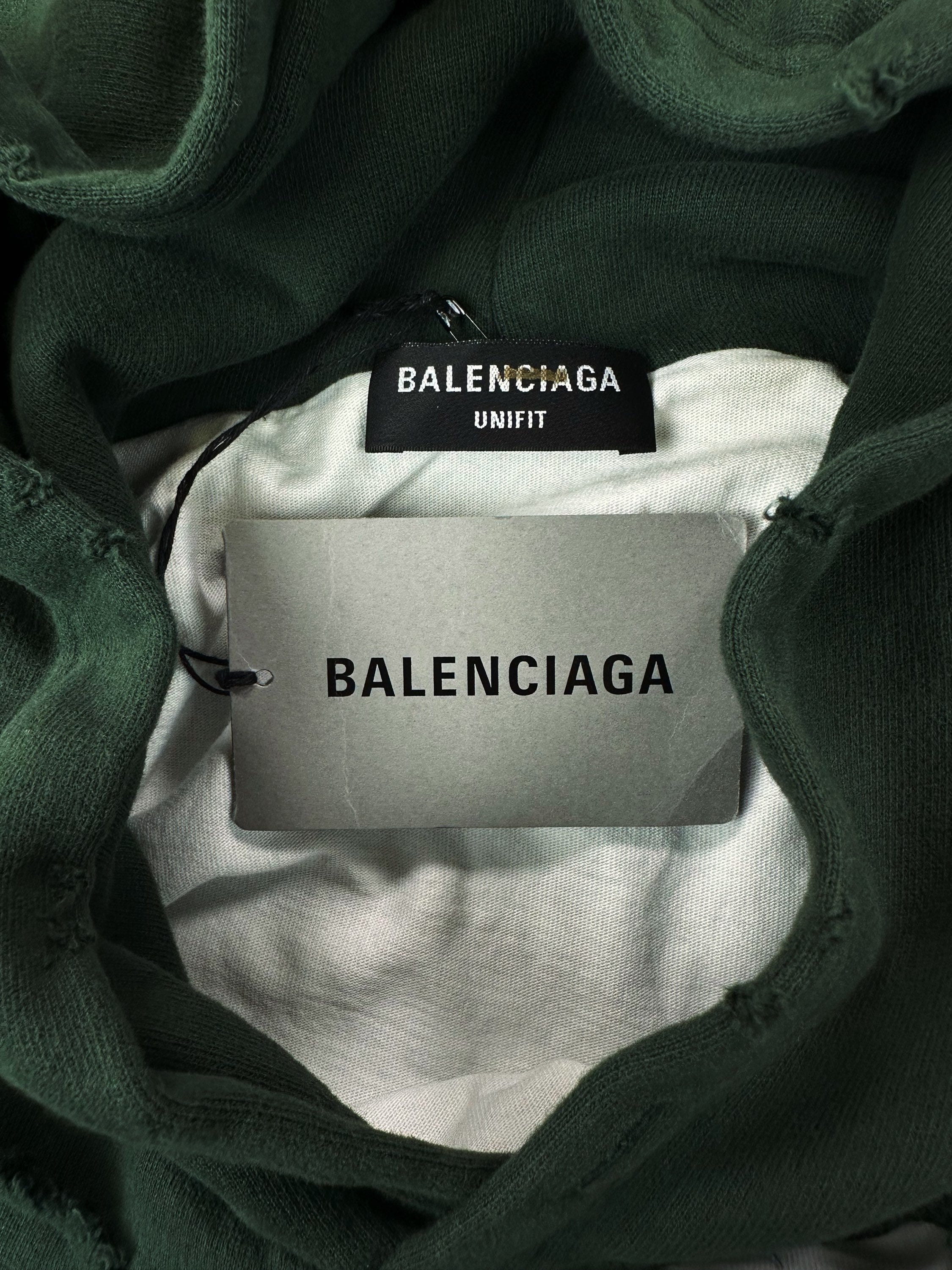 Balenciaga Forest Green Distressed Double Layered Hoodie