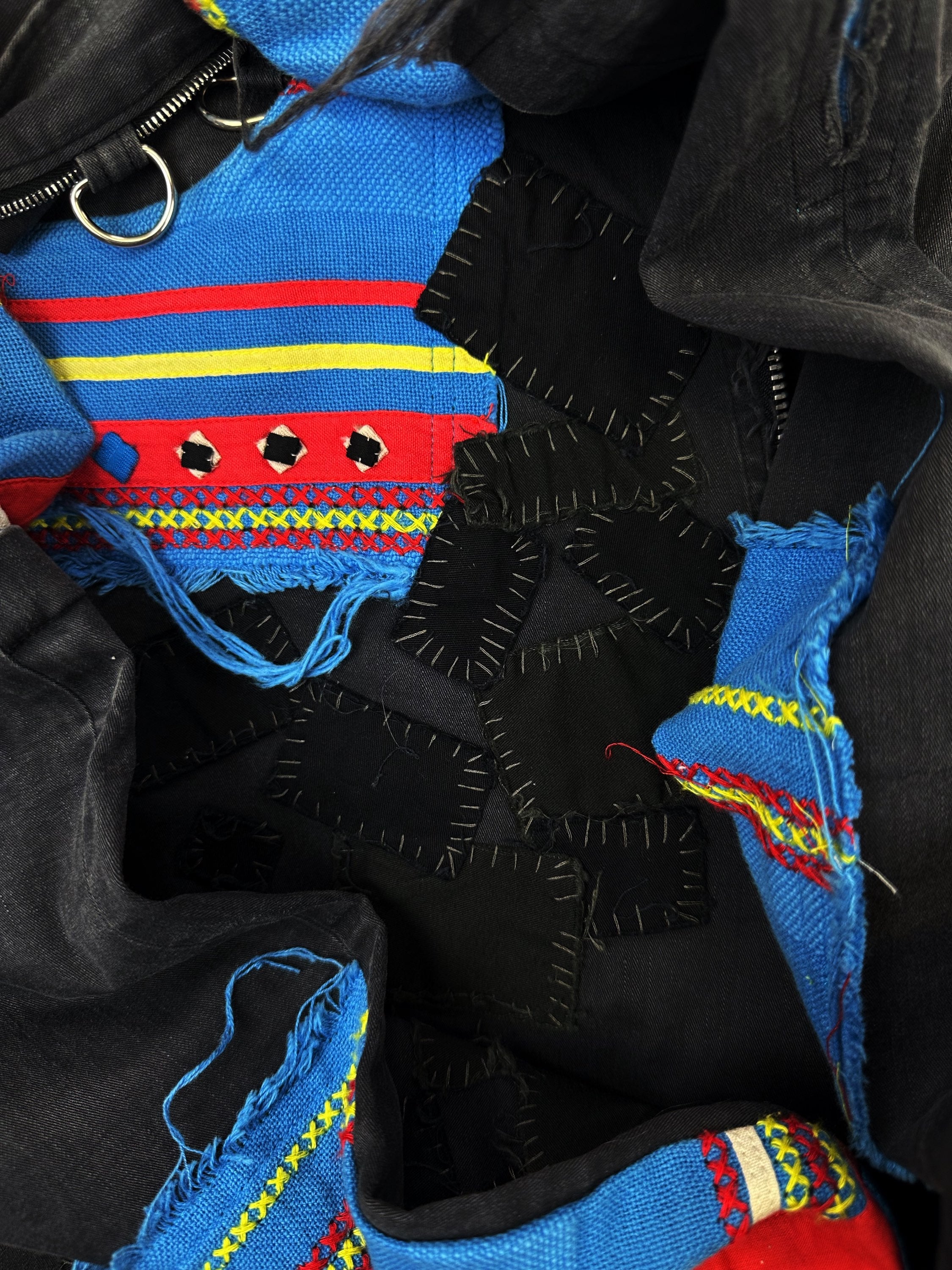 SS03 Undercover ‘Scab’ Patched Giz Tribal Flared Black Denim