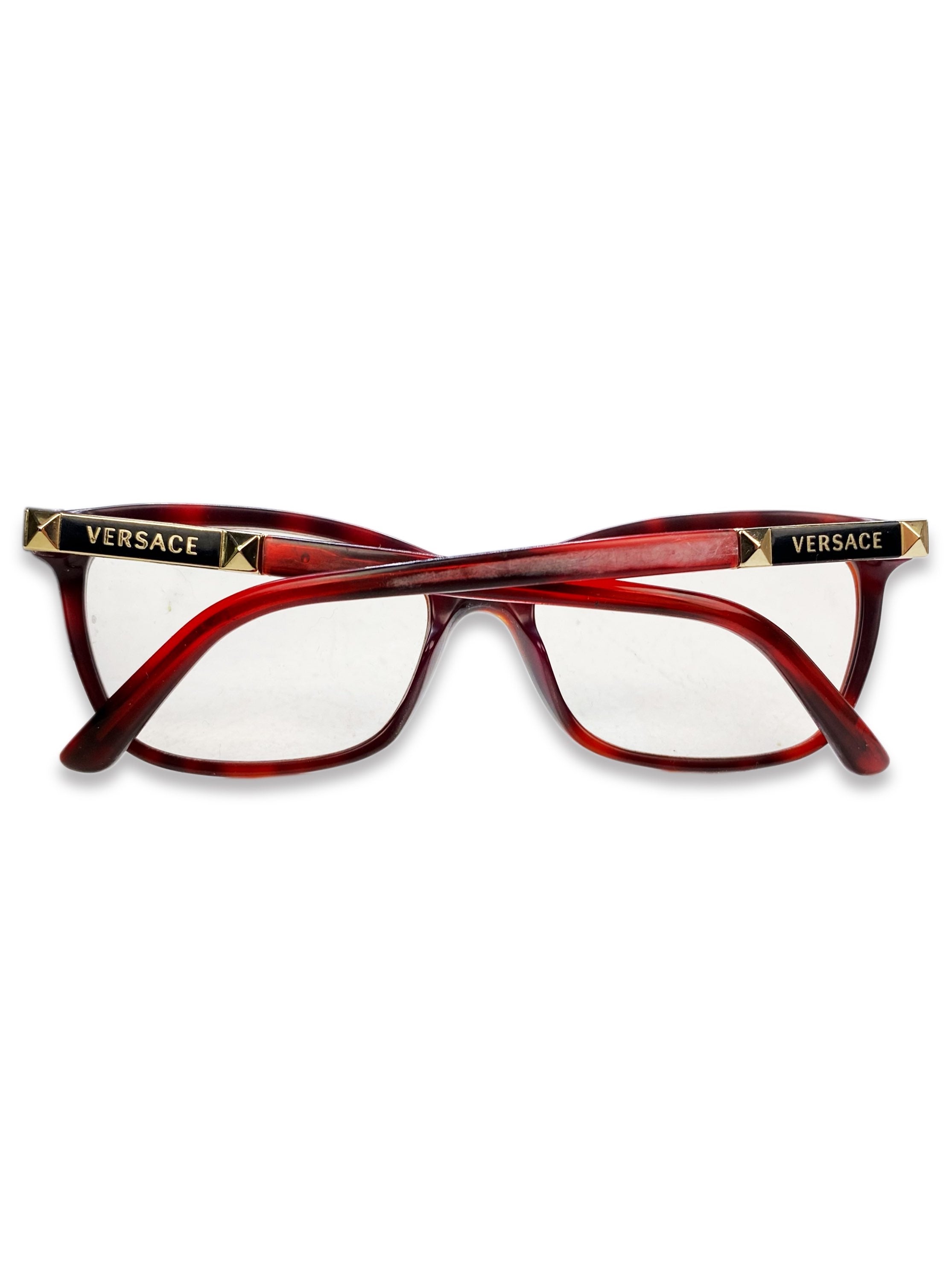 Versace Blood Red Metallic Rounded Frame Glasses