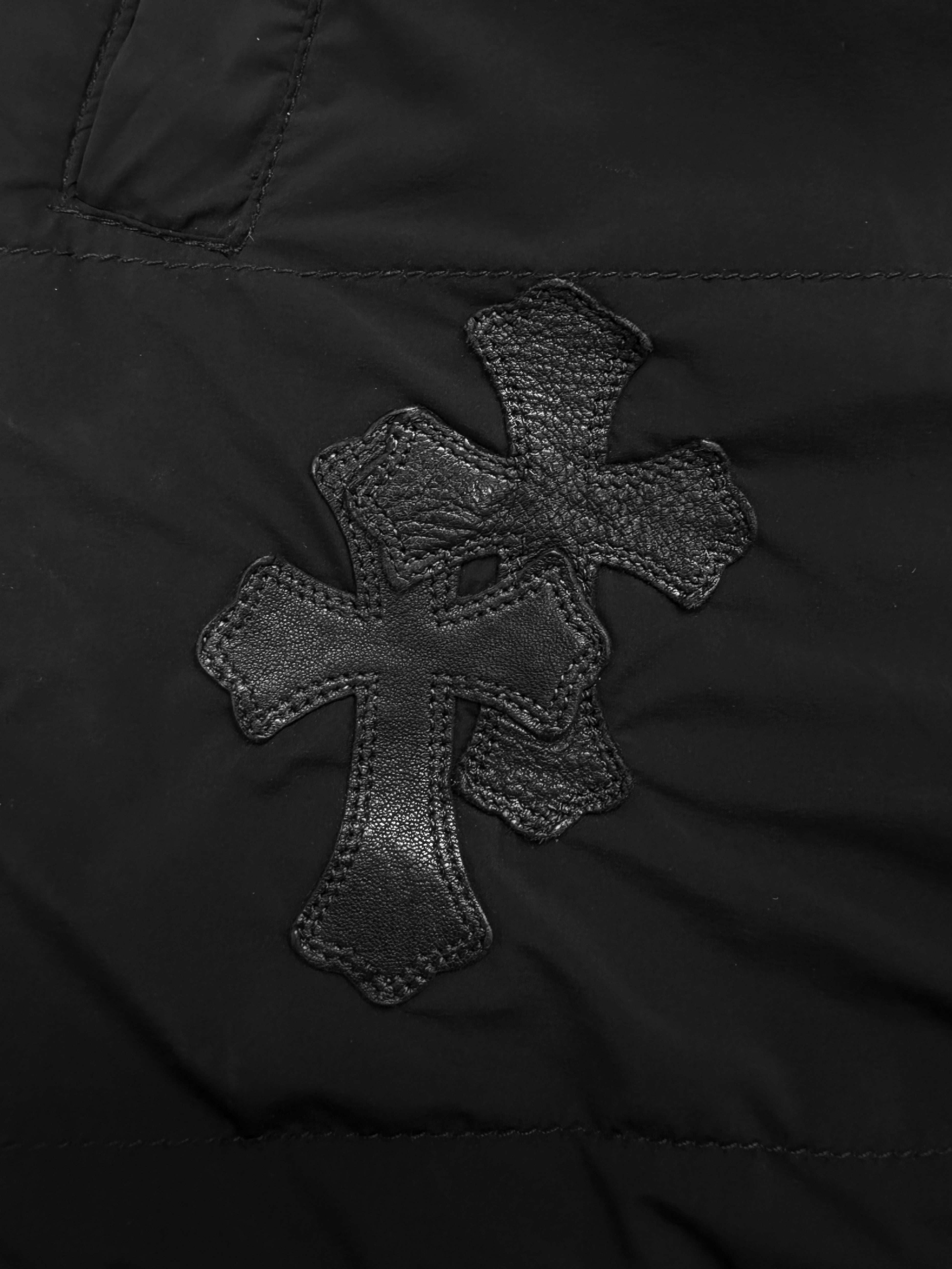 Chrome Hearts Triple Leather Cross Patch Padded Silk Dagger Zip Vest