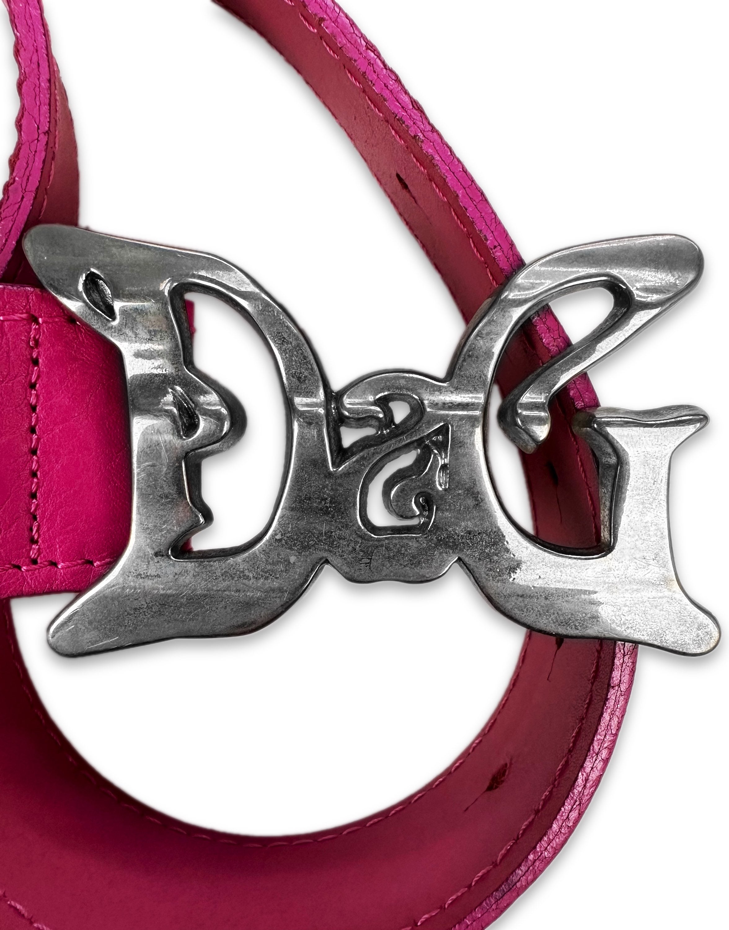 00s Dolce &amp; Gabbana Butterfly Buckle Hot Pink Leather Belt