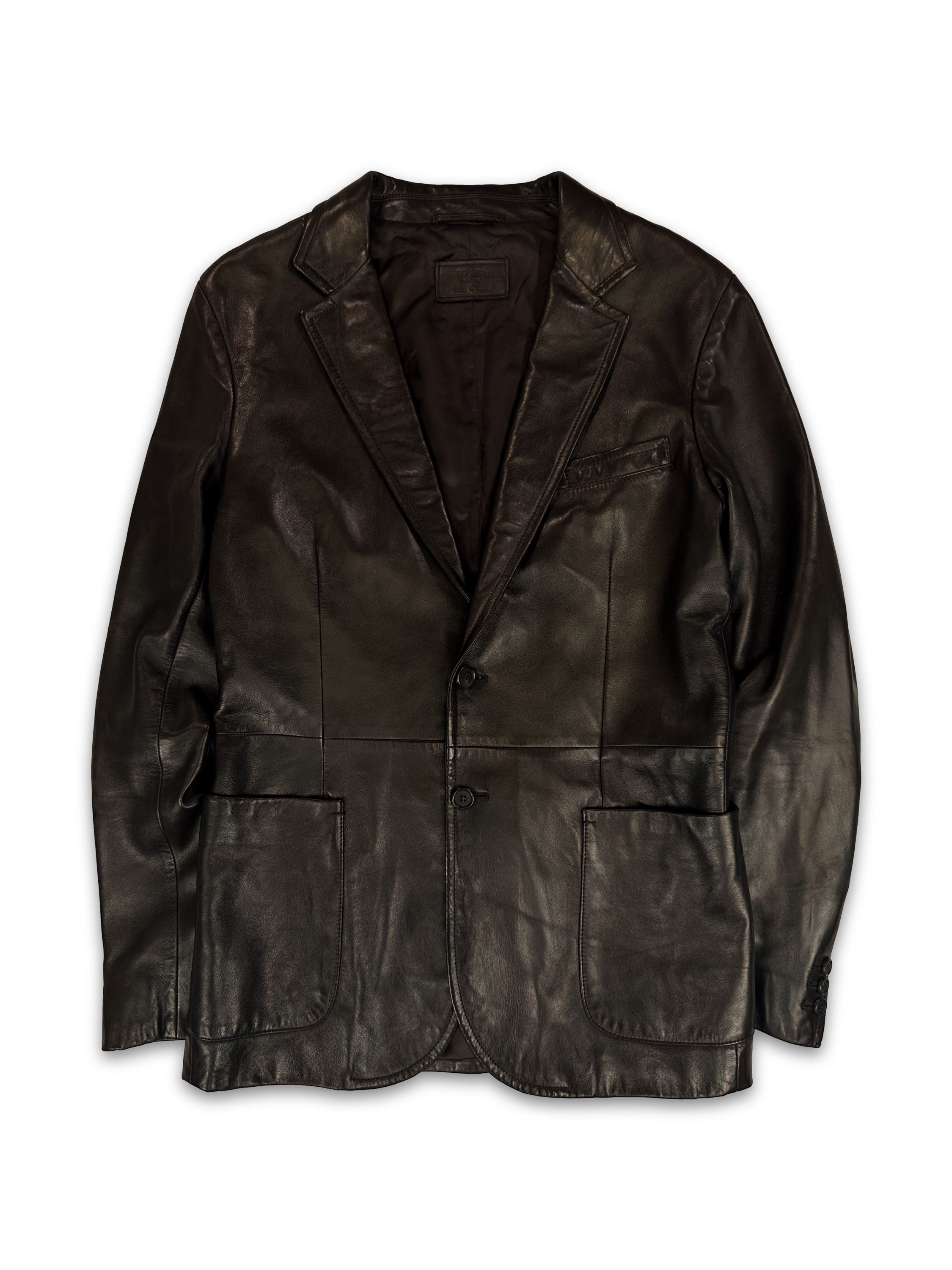 Prada Double Breasted Dark Brown Leather Blazer Jacket