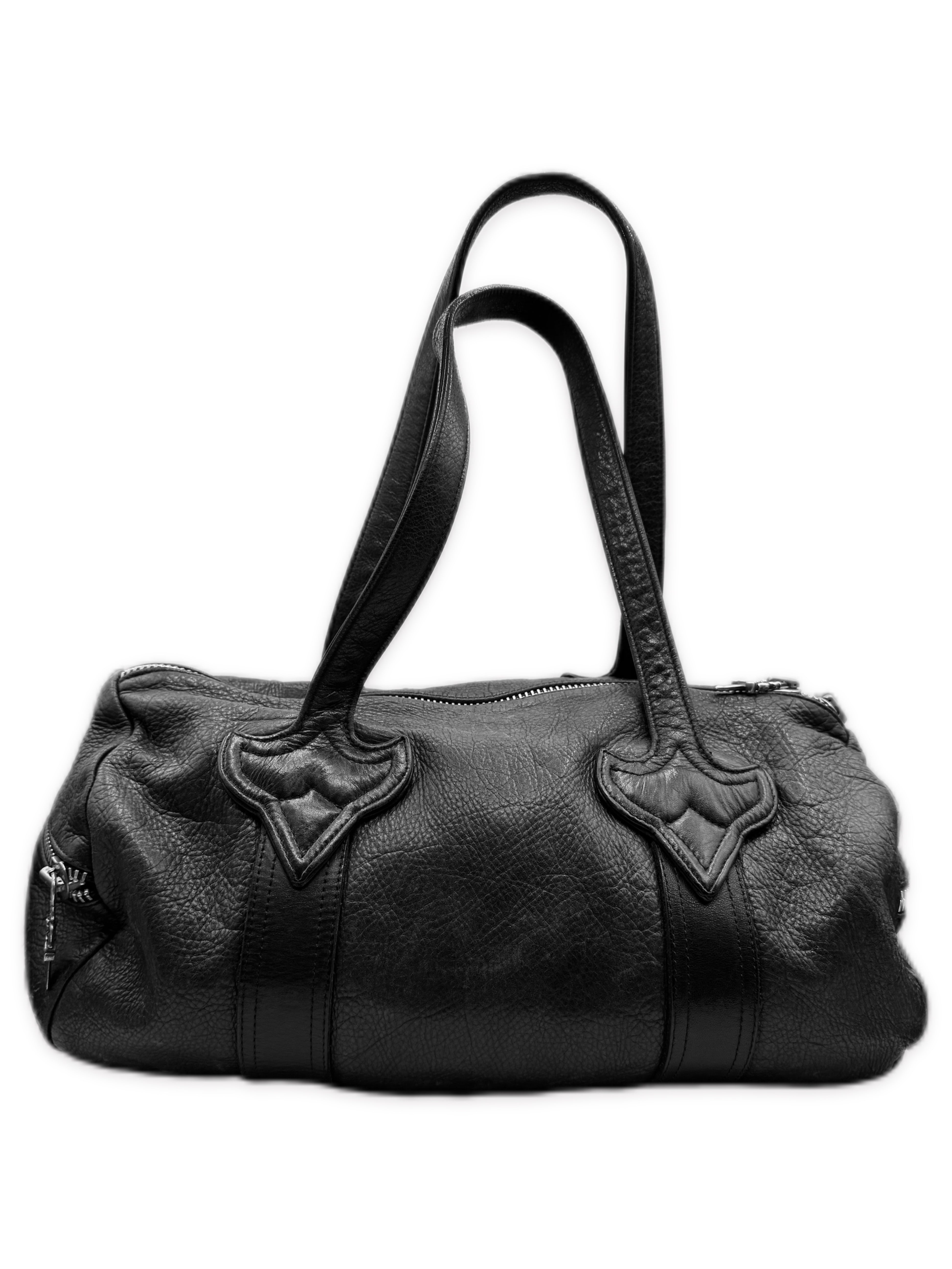 Chrome Hearts Black Leather Dagger Zip Multi Pocket Duffle Bag