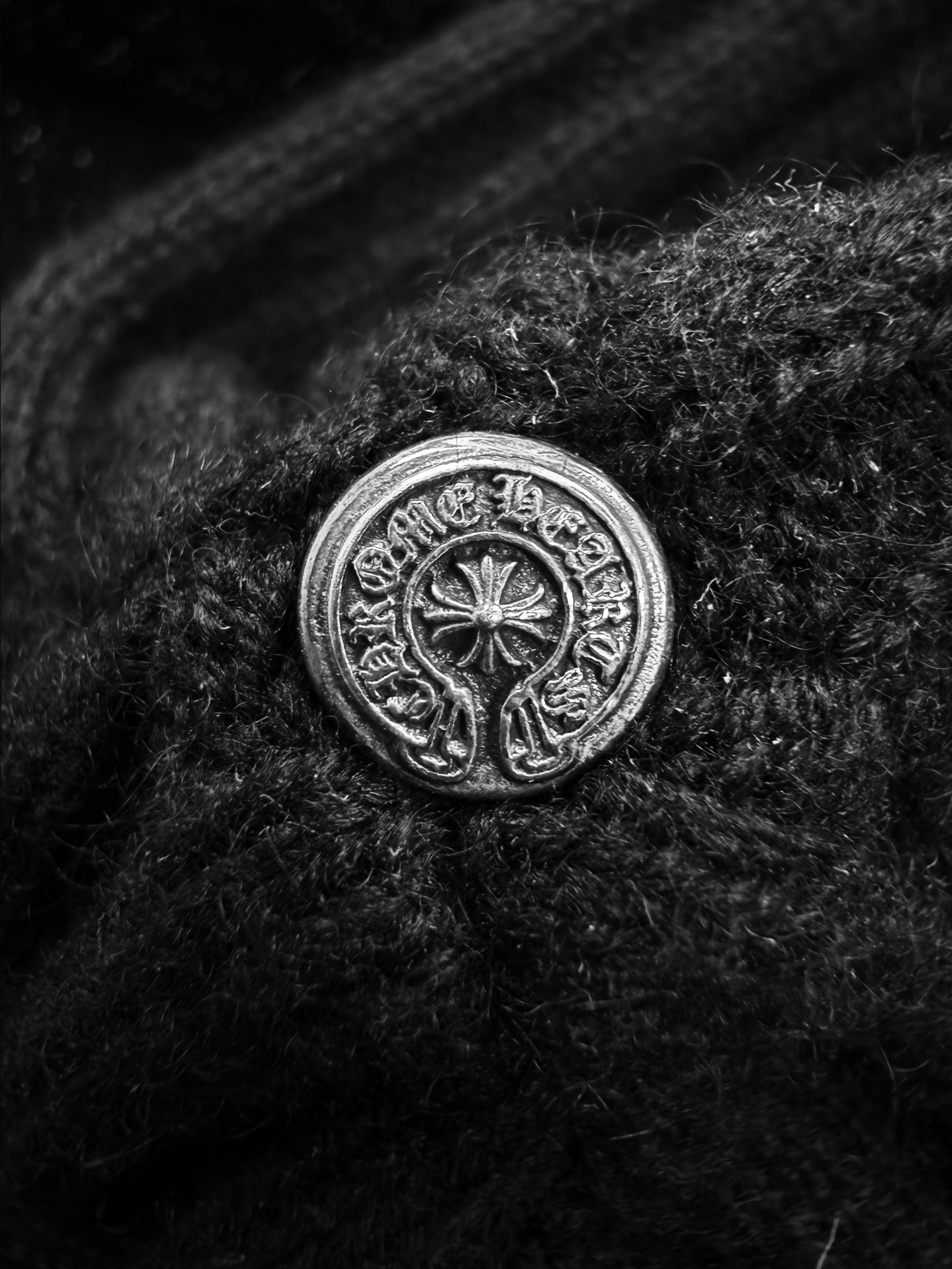 Chrome Hearts Plus Cross Leather Patch Cashmere Knit Beanie