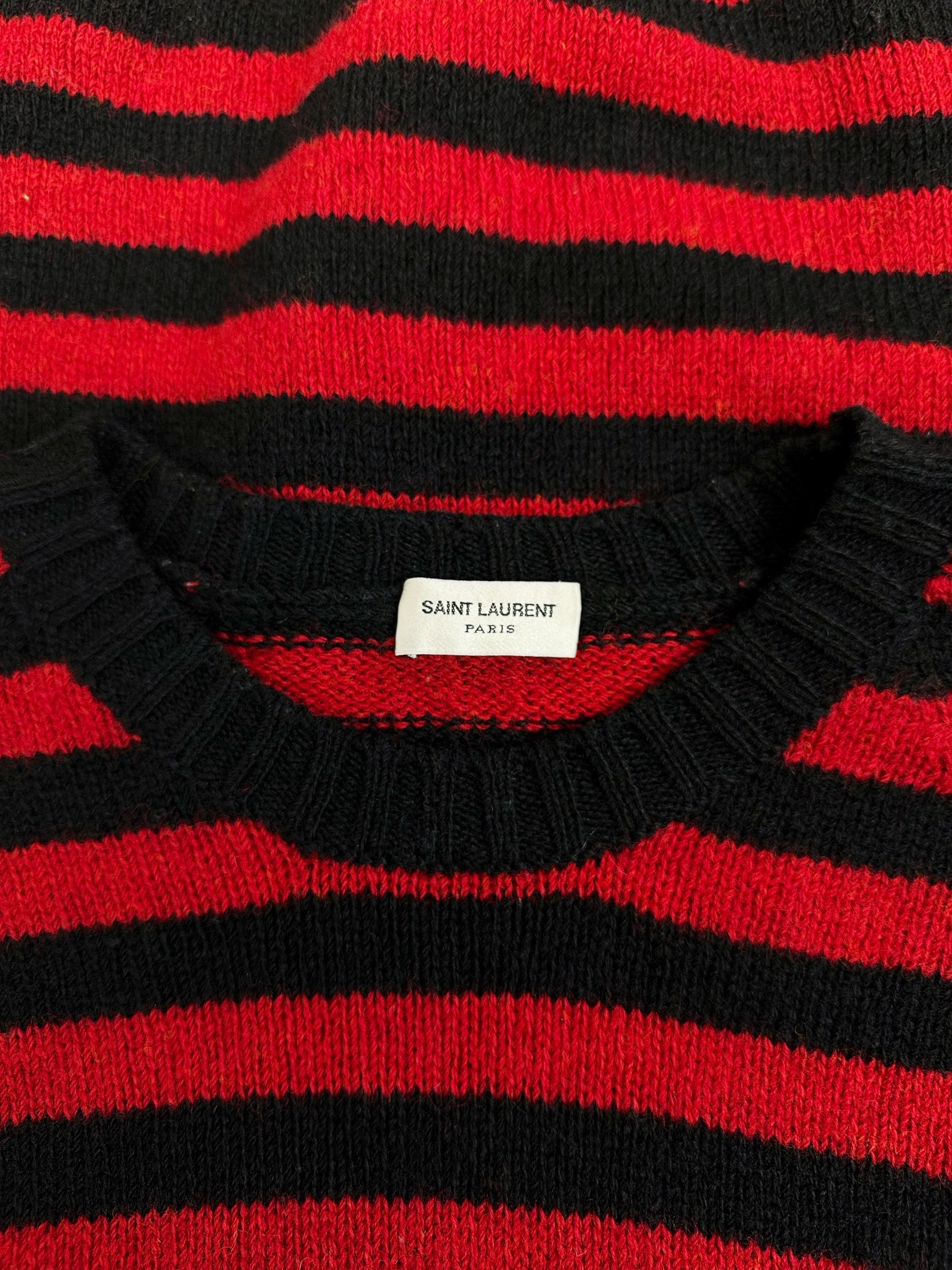 AW15 Saint Laurent Paris ‘Striped’ Wool Knitted Red Sweater