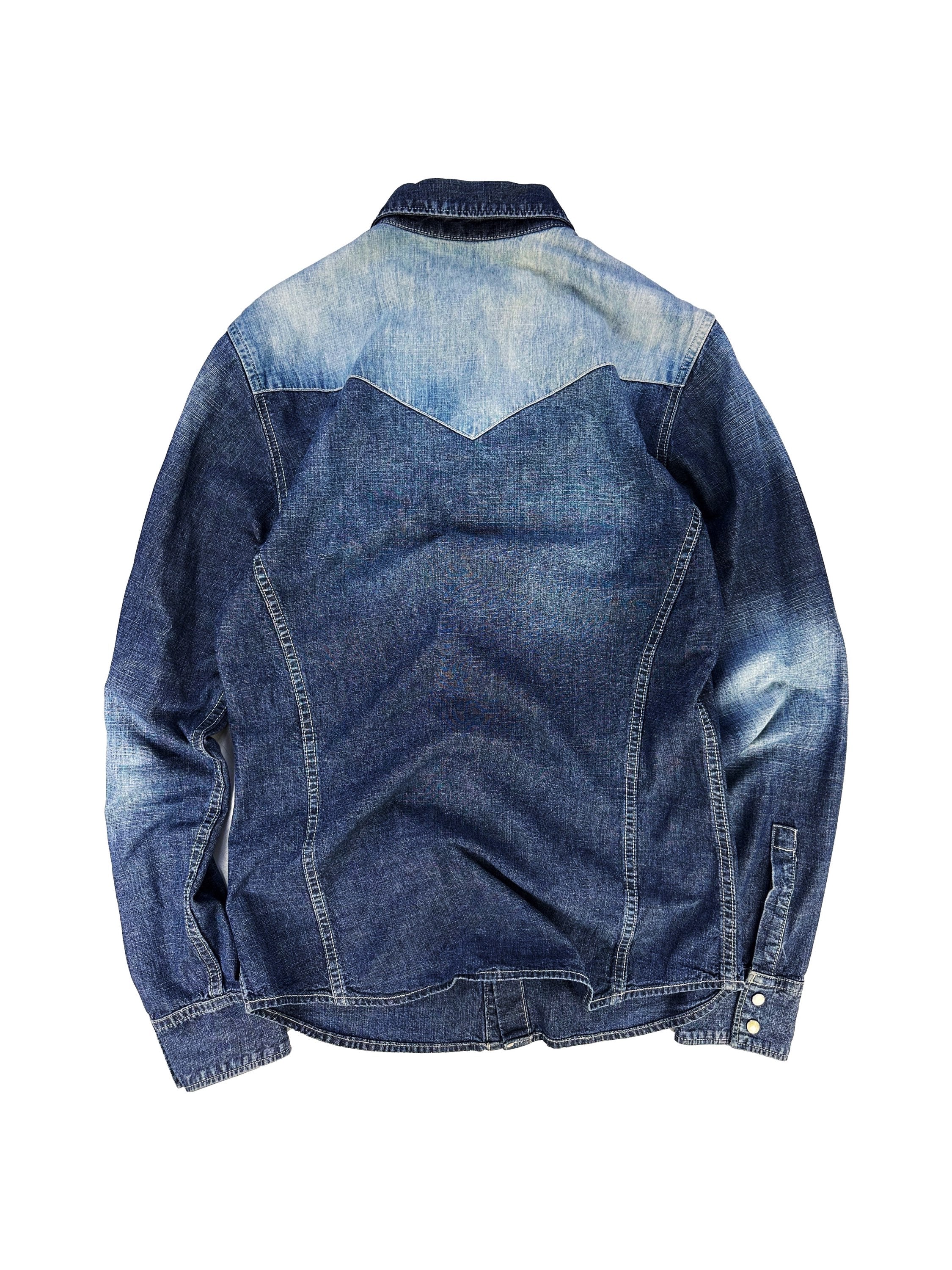 Tete Homme Western Style Denim Two Tone Collared Overcoat