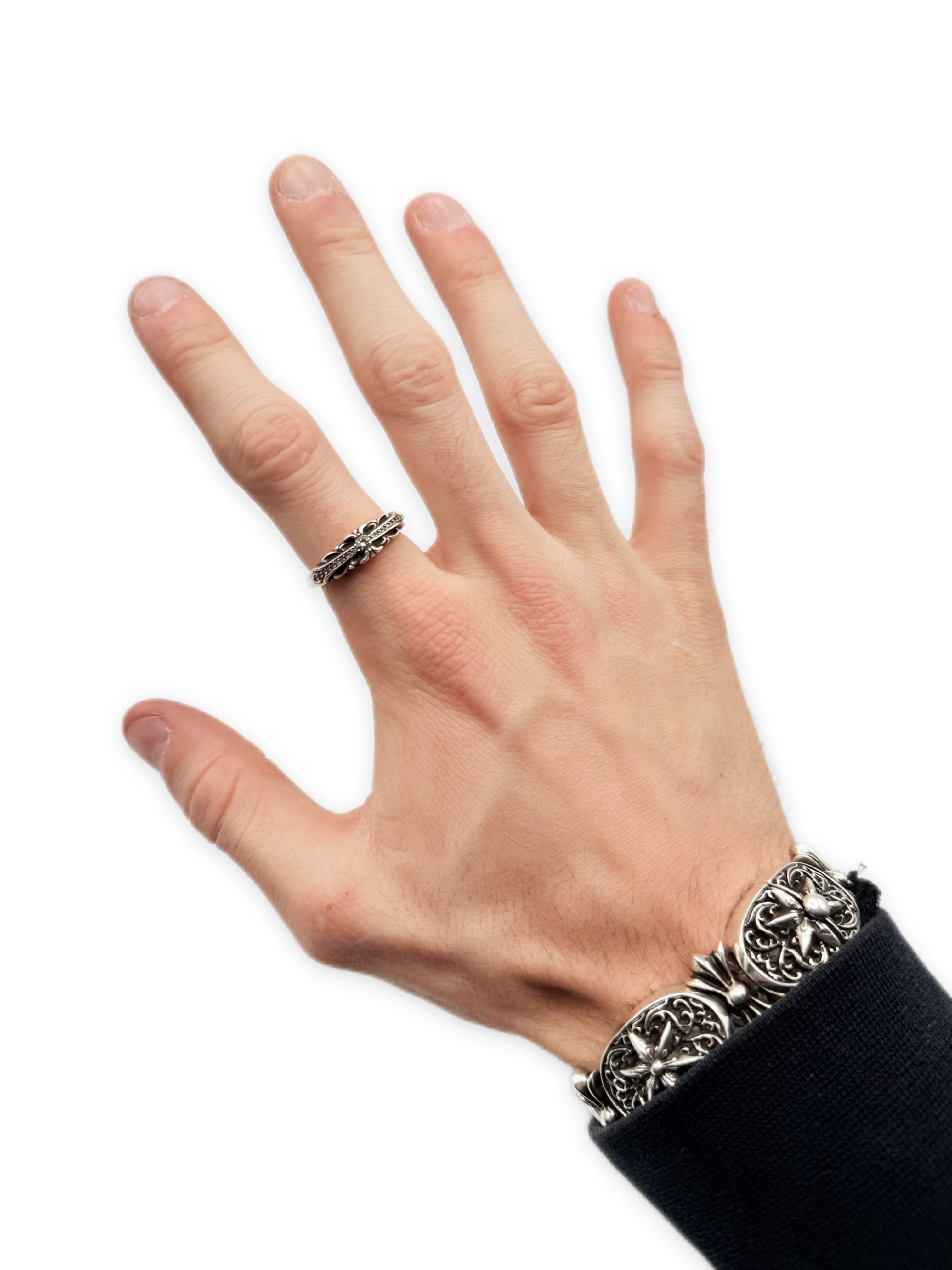 Chrome Hearts Pavé Diamond Factory Set Floral .925 Silver Ring