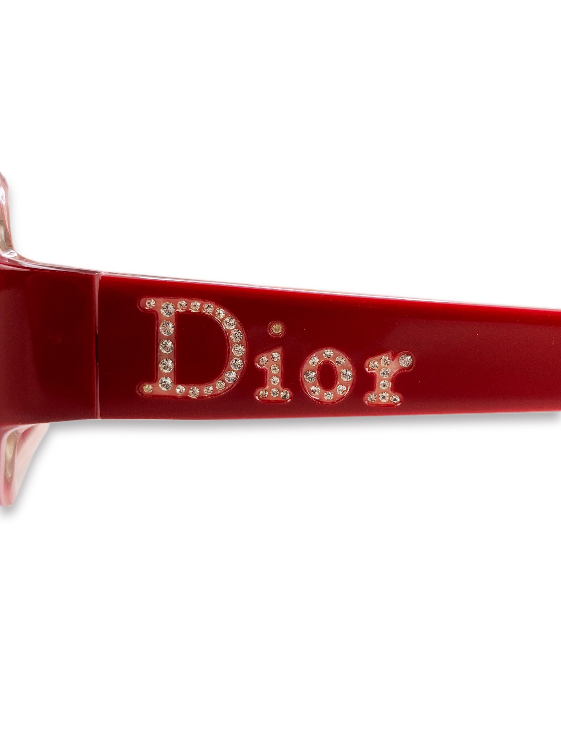 00s Dior Swarovski Crystal Cherry Red Rose Tint Sunglasses