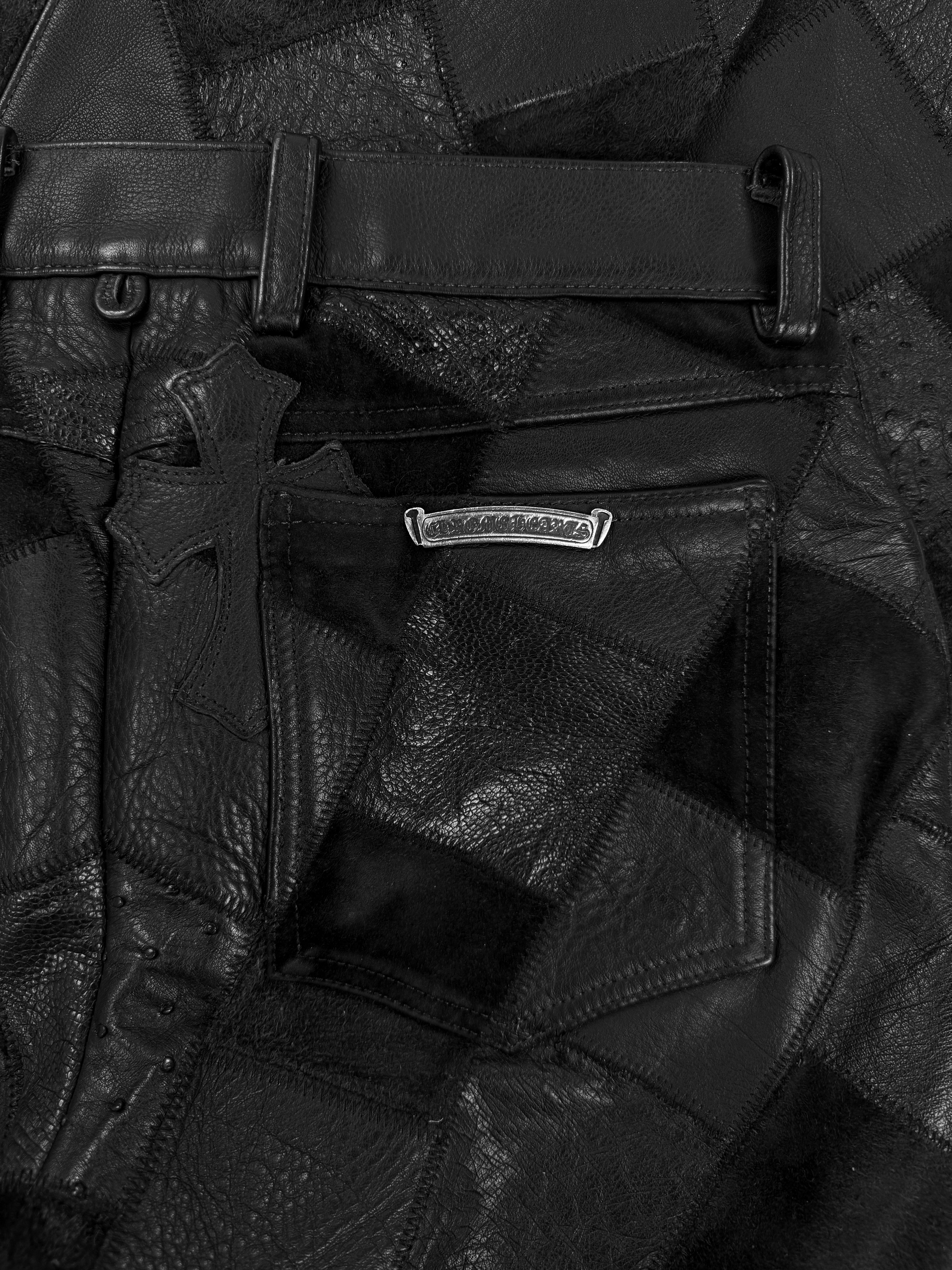 Chrome Hearts 1/1 Ostrich Leather Cross Patch .925 Silver Checkered Pants