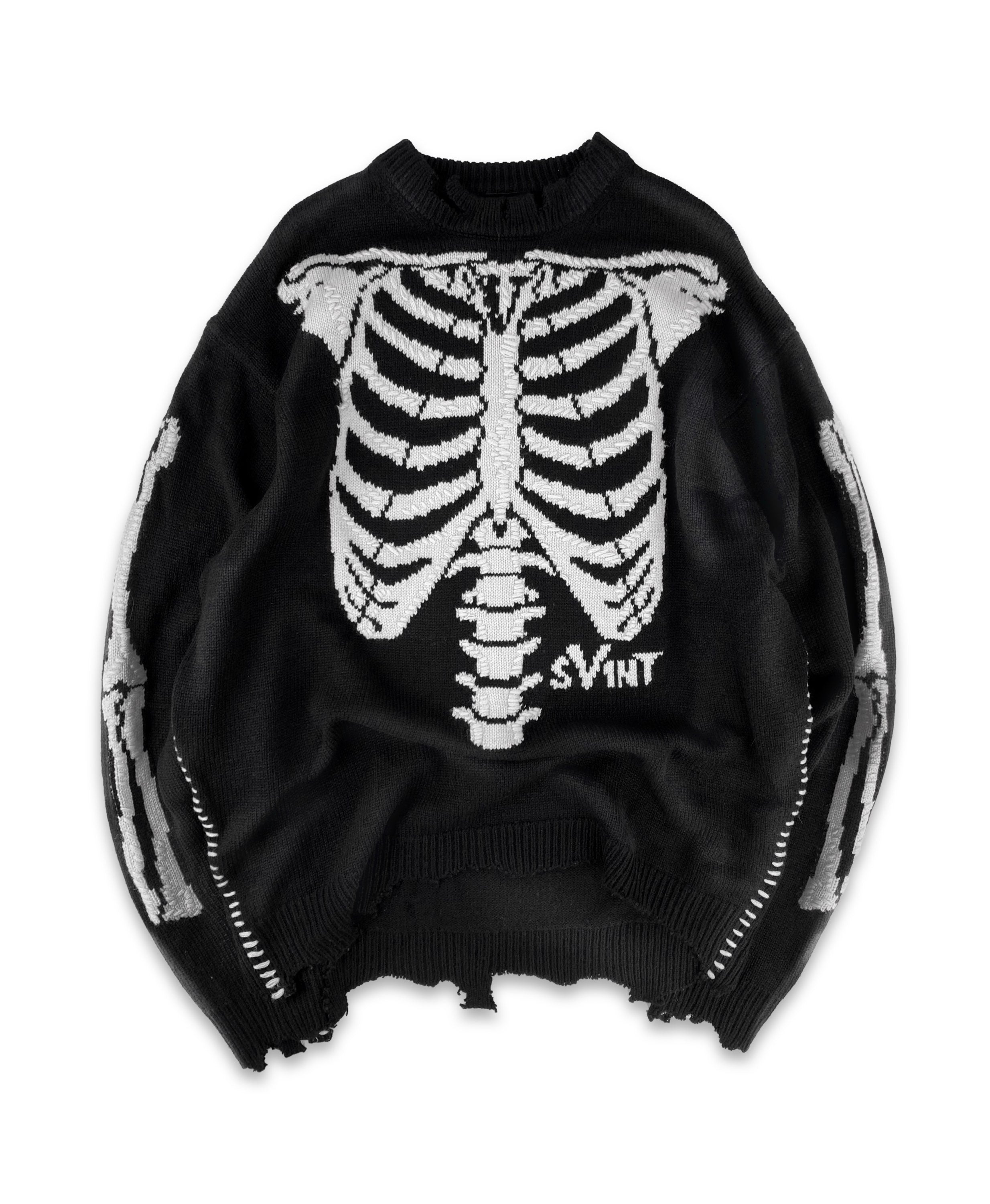 AW22 Saint Michael ‘Skeleton’ Distressed Bone Knit Sweater