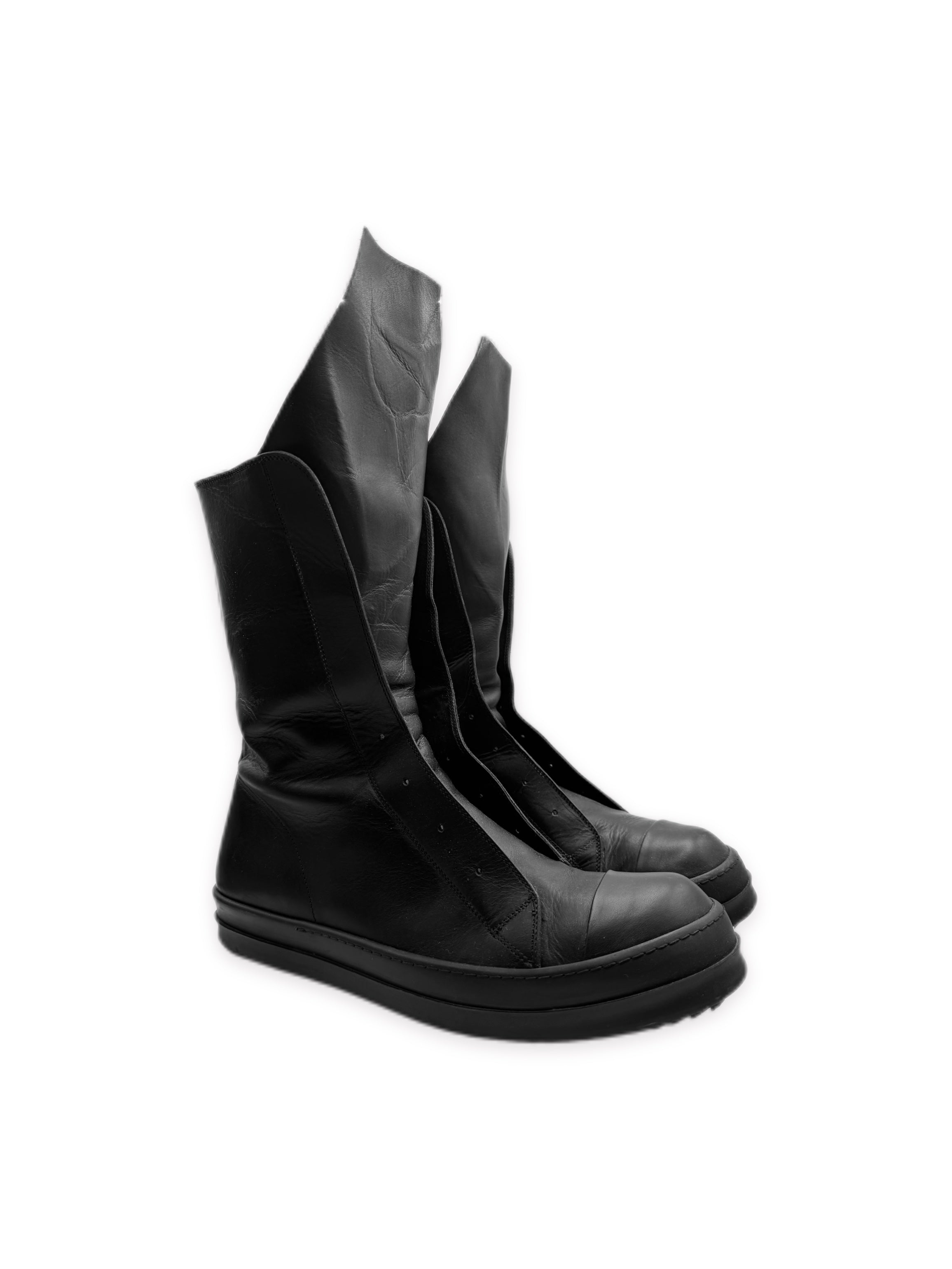 Rick Owens Laceless Black Leather Hi-top Ramone Sneakers