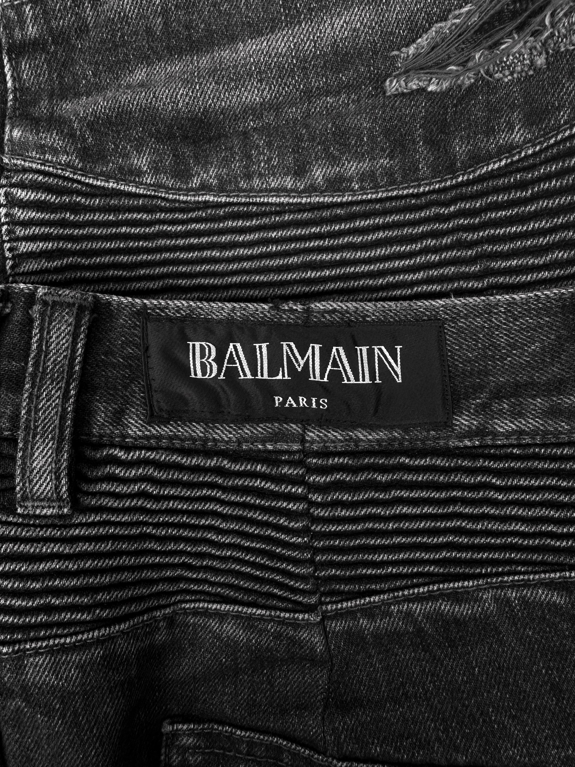Balmain ‘Gun Holster’ Ribbed Ash Wash Multi-Zip Biker Denim