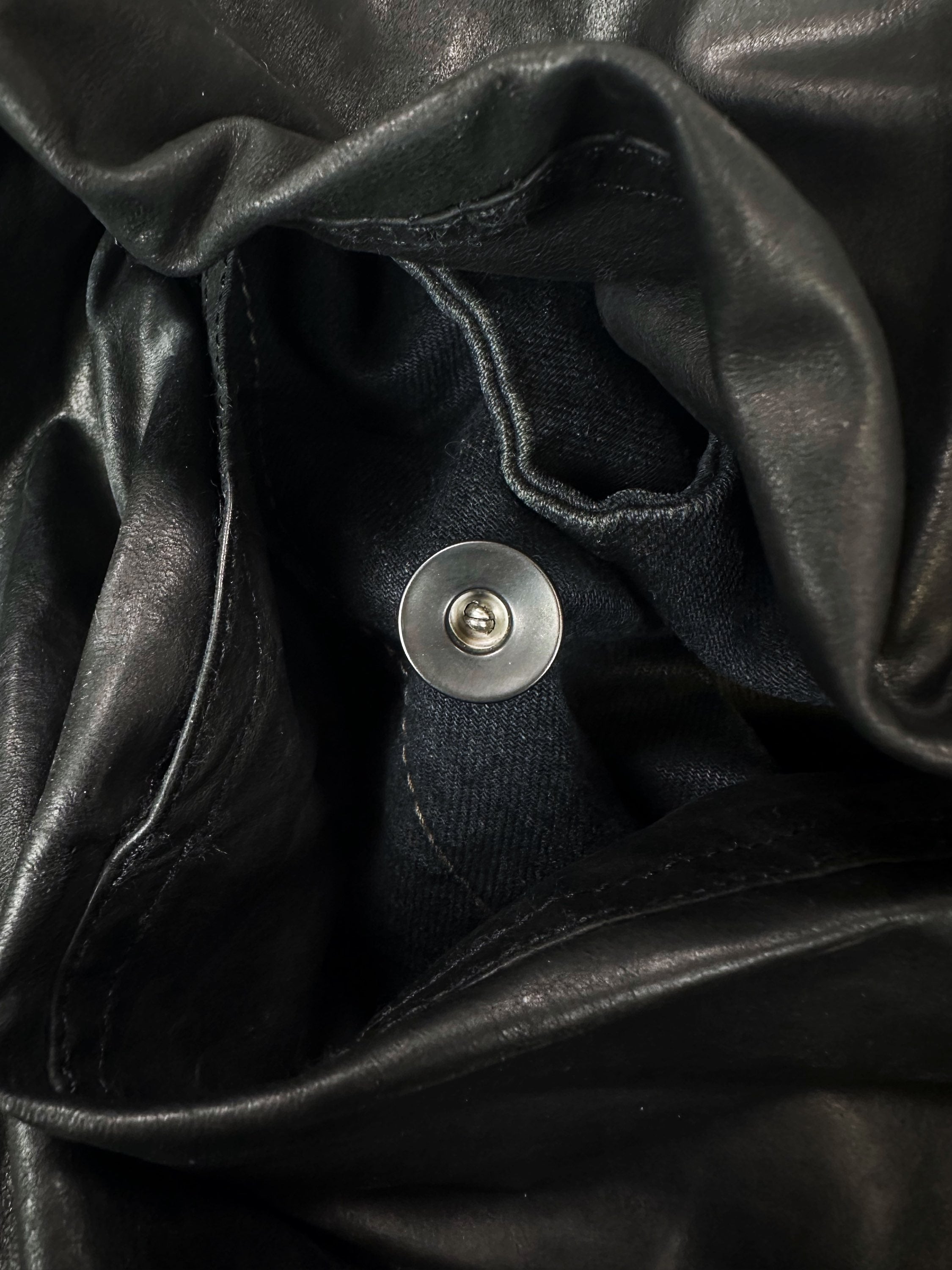 SS16 Rick Owens Asymmetric Leather Sleeve High Neck Denim Jacket