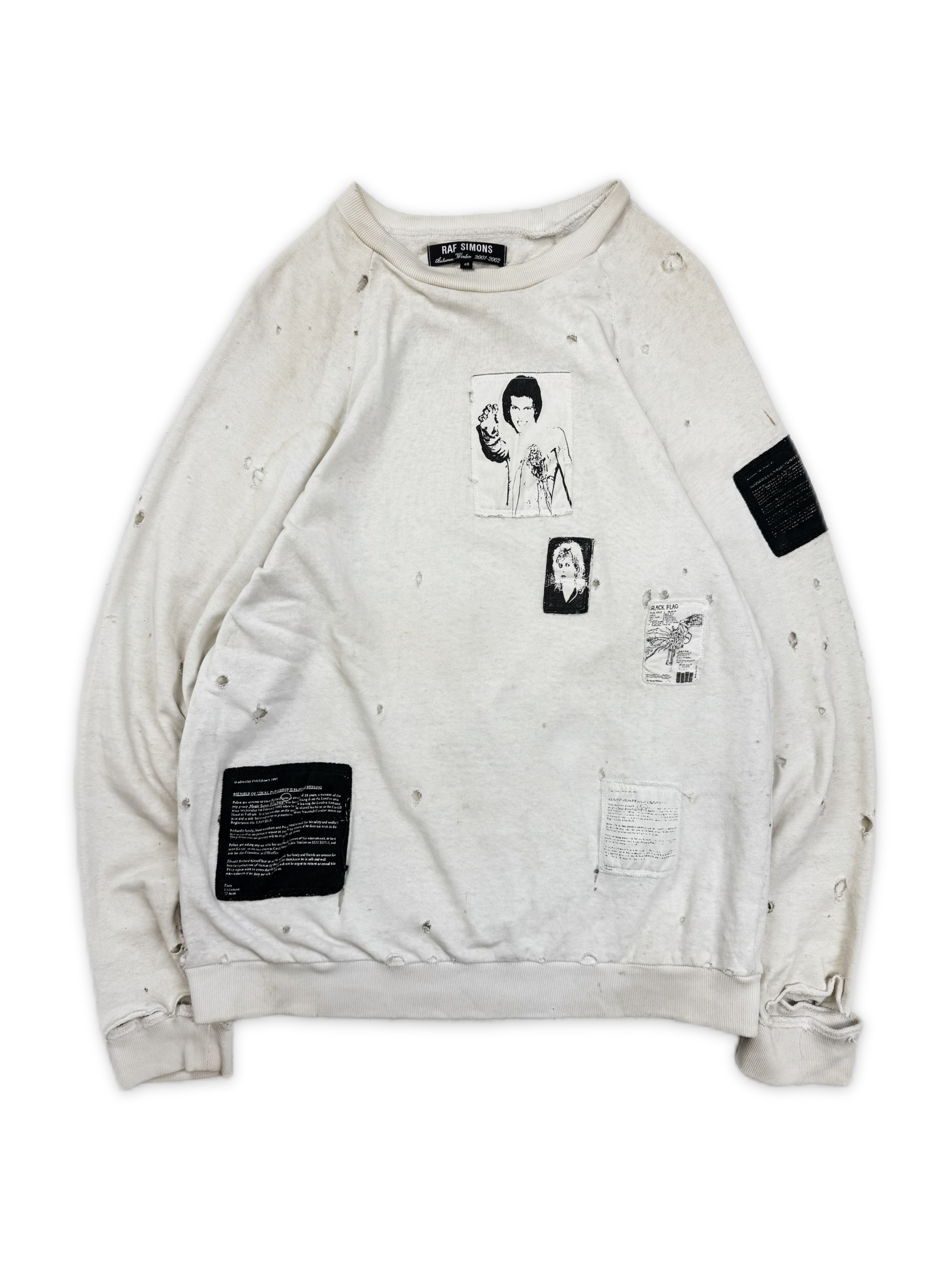 AW01 Raf Simons ‘Riot Riot Riot’ White Patchwork Crewneck