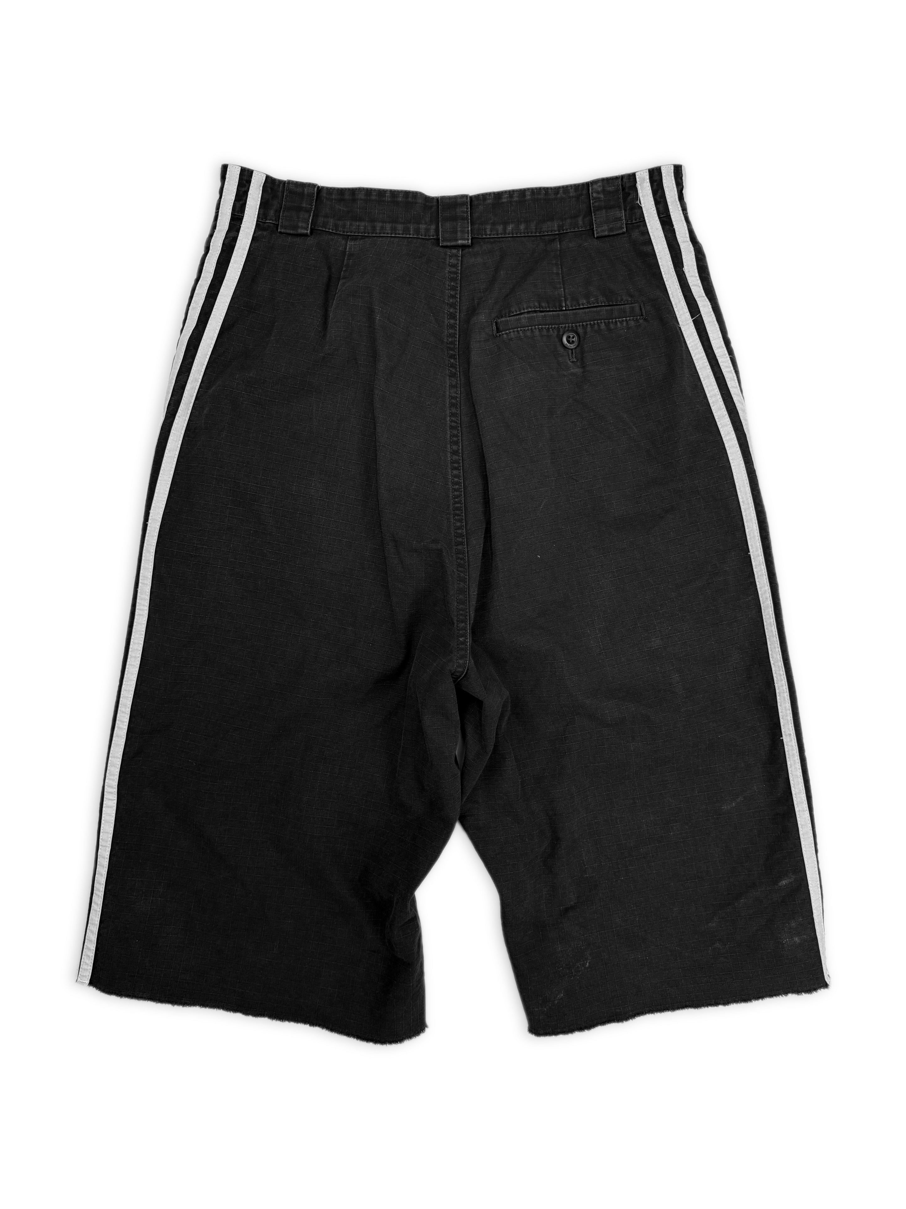 SS23 Balenciaga x Adidas Triple Stipe Black 3/4 Length Ripstop Shorts