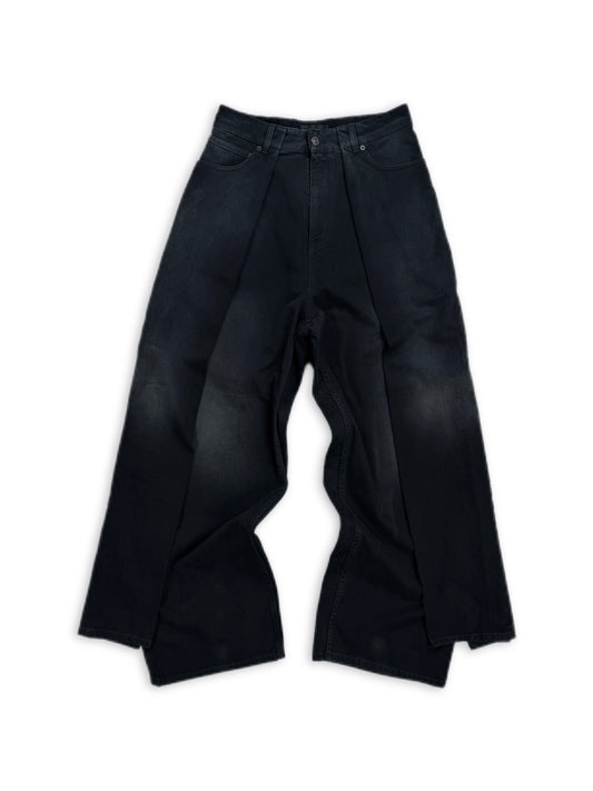 AW23 Balenciaga Double Layered Navy Blue Wide Cut Denim