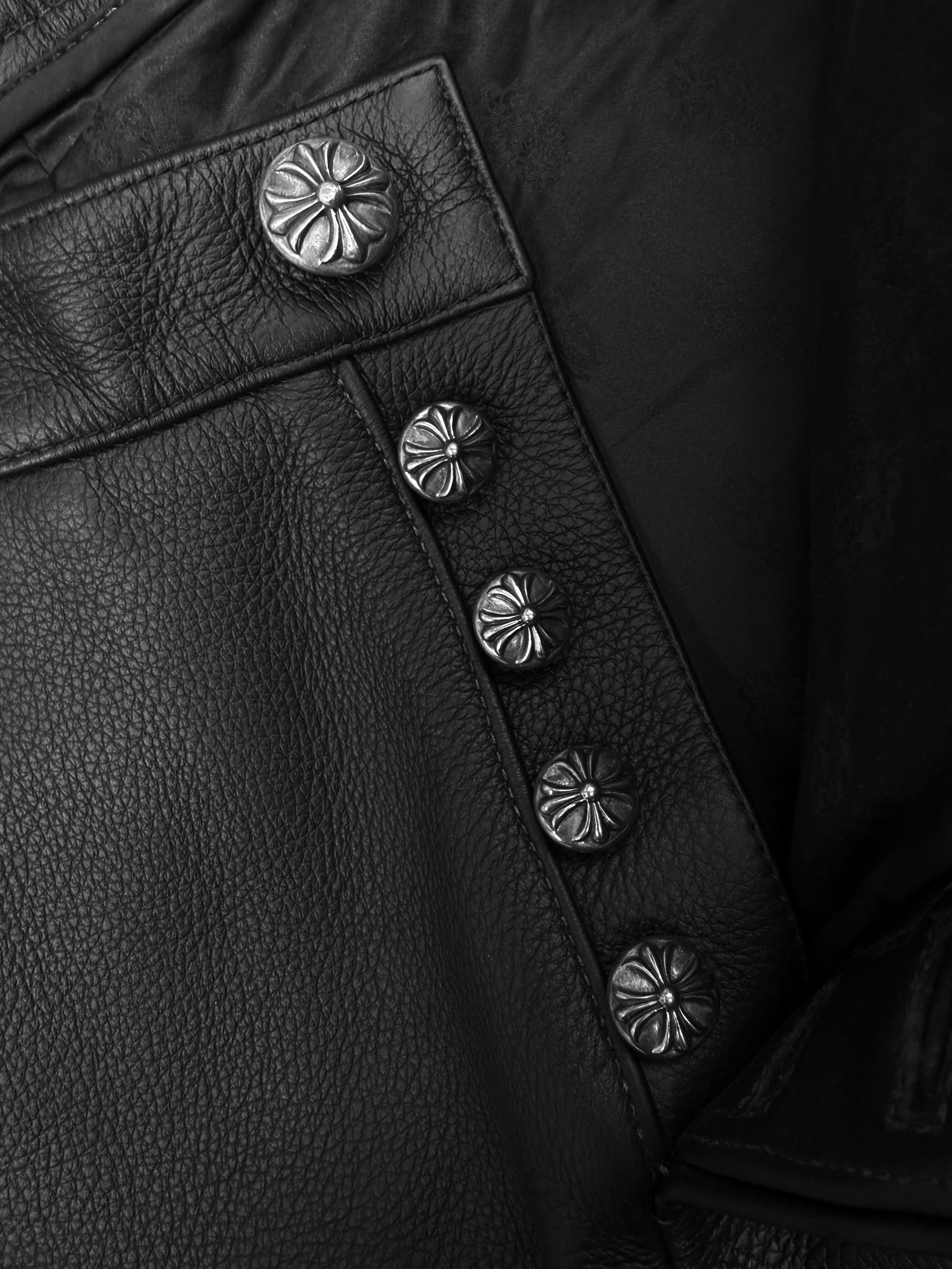 Chrome Hearts Baby Blue Cross Patch Leather Pants