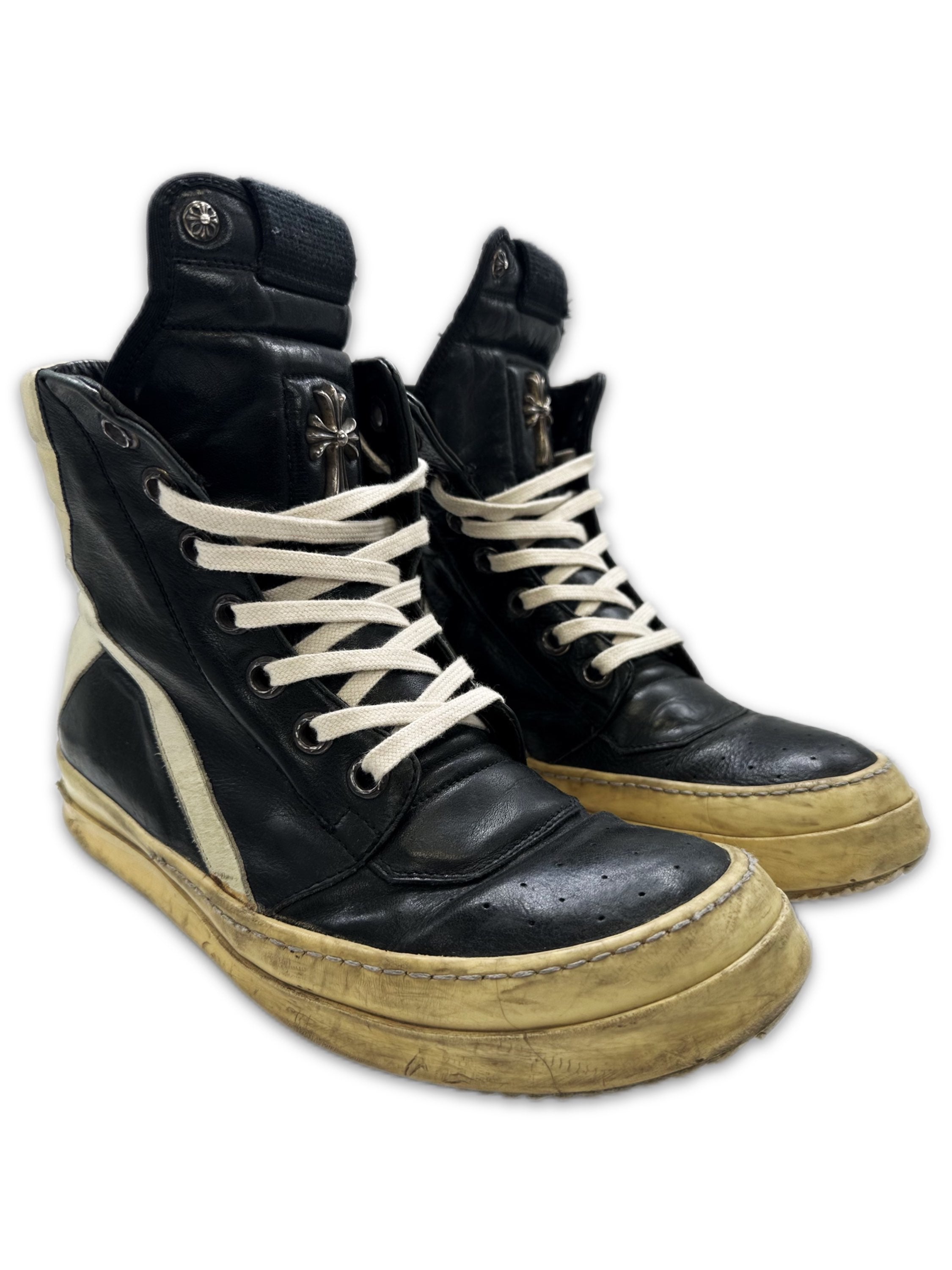 Chrome Hearts x Rick Owens .925 Silver Black Leather Geobasket Sneakers