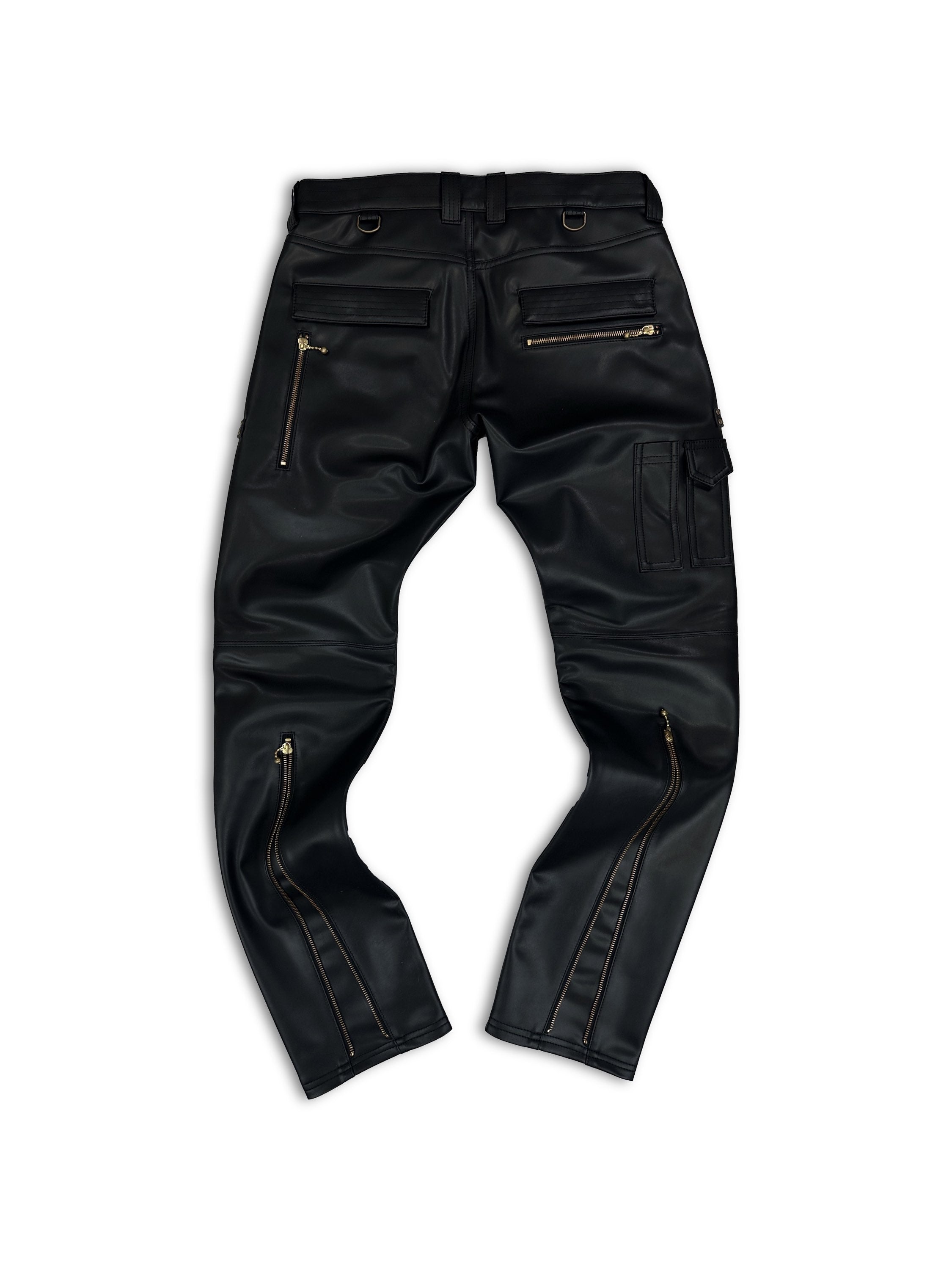 Blackmeans Black Leather Multi-zip Moto Biker Pants