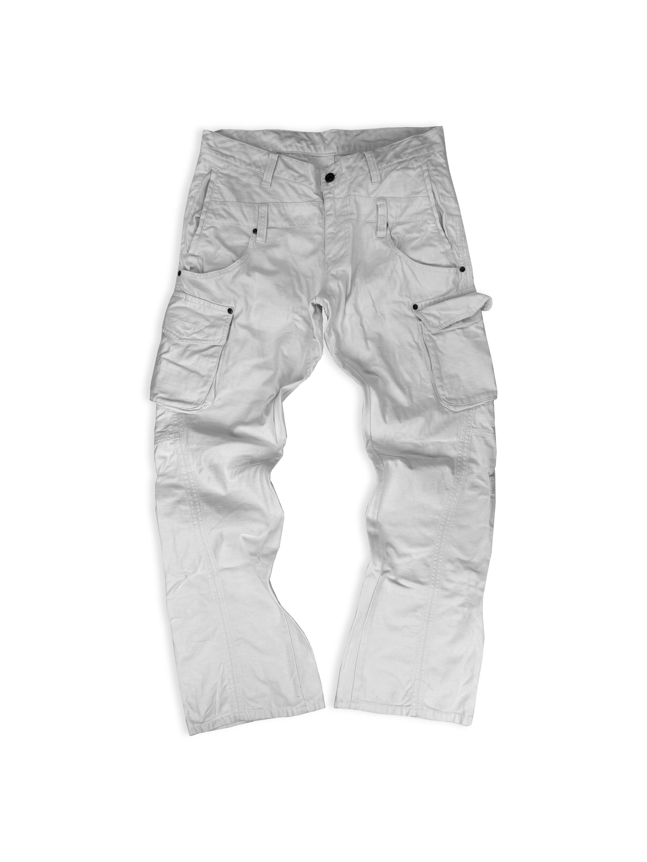 00s Tete Homme White Multi Pocket Wide Cut Cargo Pants