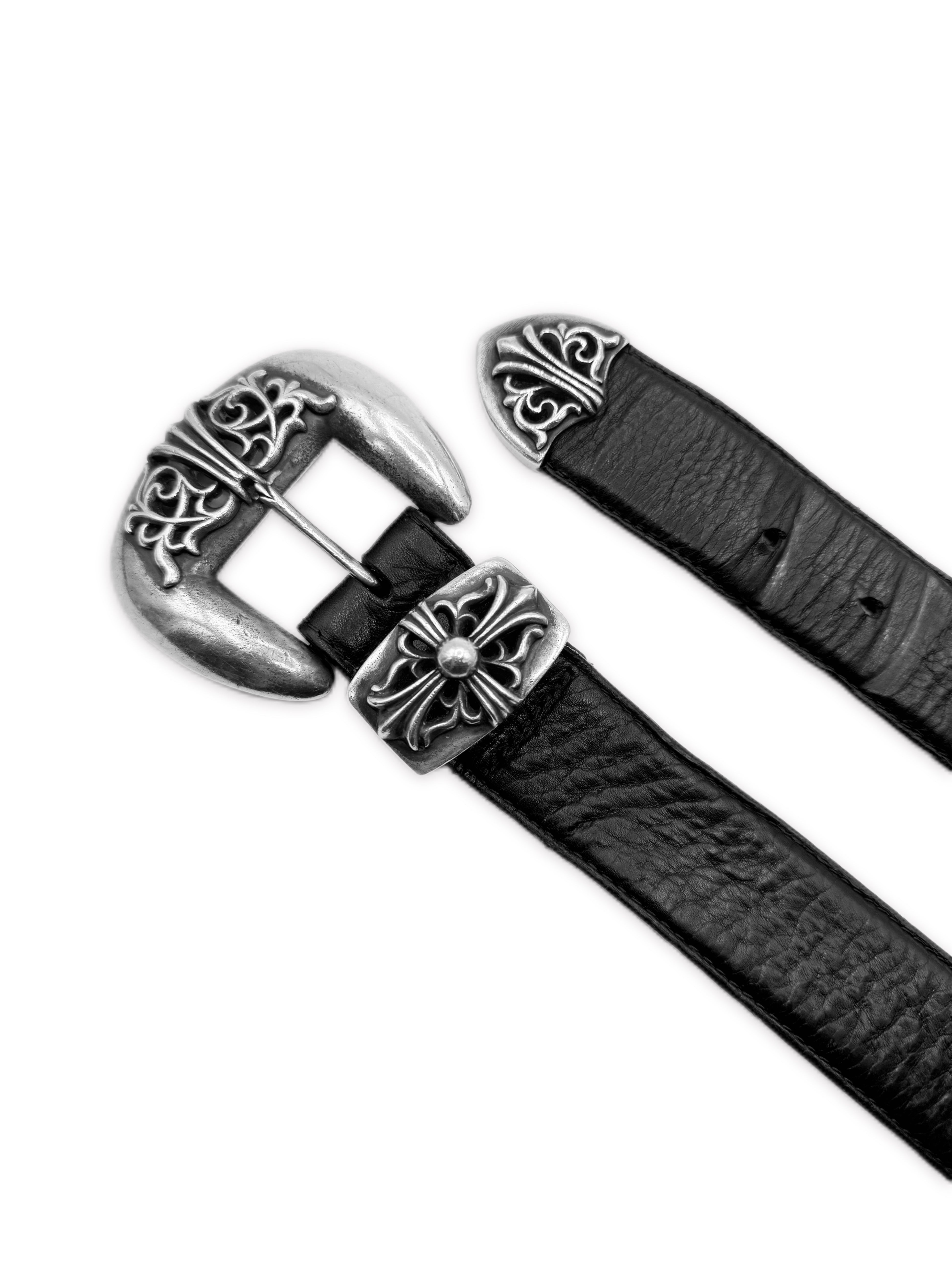 Chrome Hearts 3 Piece Western Black Leather .925 Silver Belt