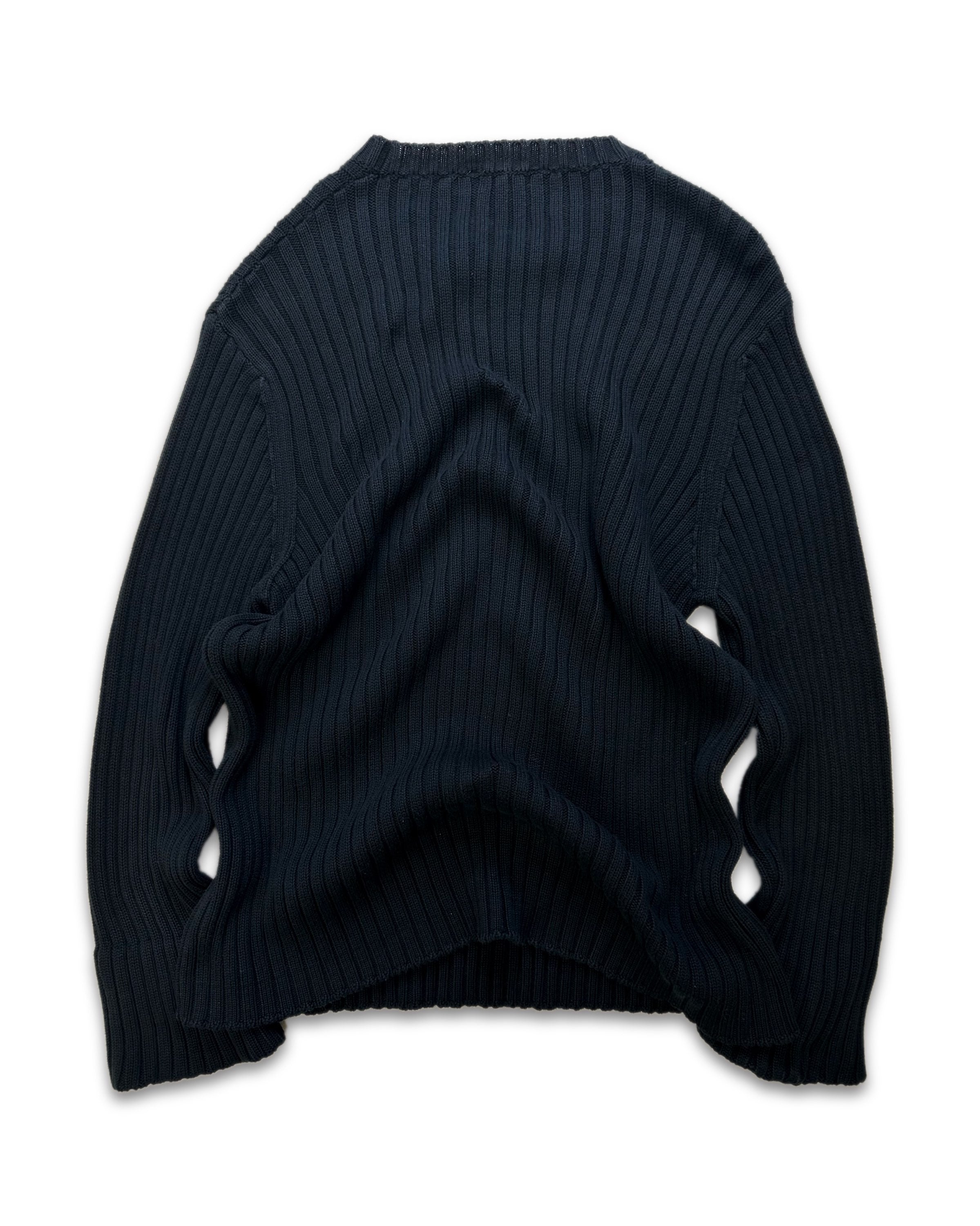 AW99 Helmut Lang Navy Blue Ribbed Heavy Weight Knit Sweater