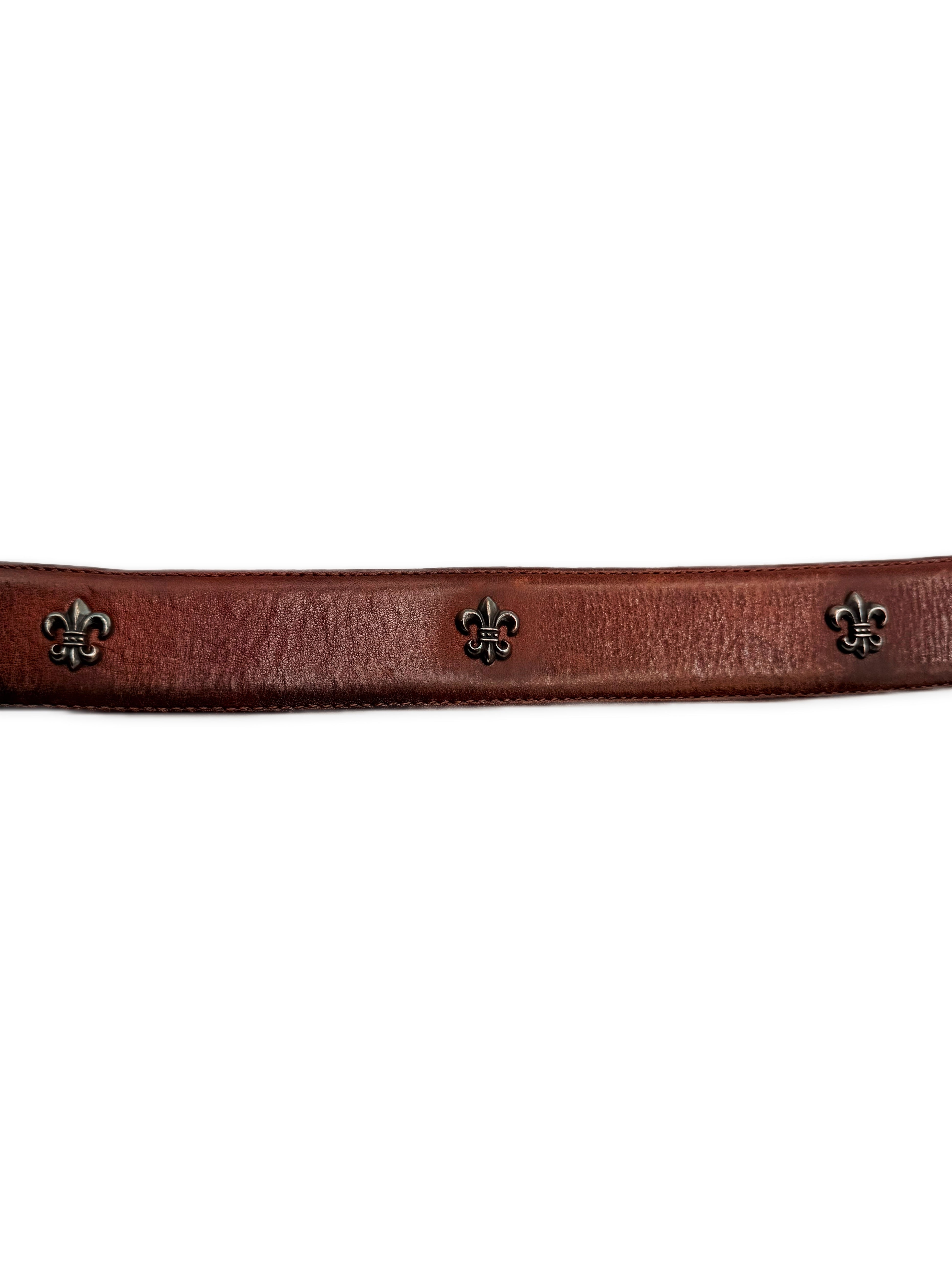 Chrome Hearts Fleur de Lis .925 Silver Brown Leather Belt Strap