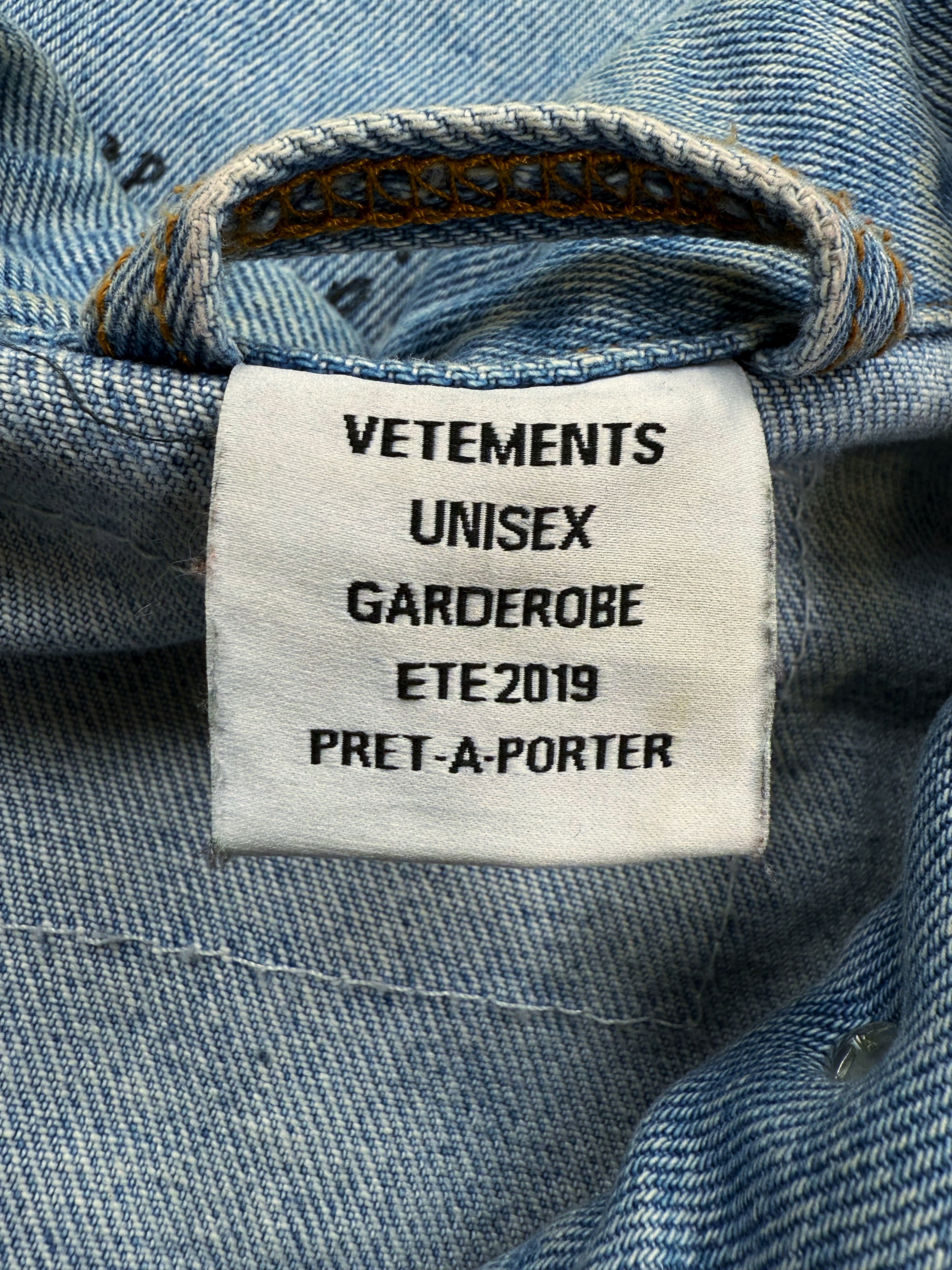 SS19 Vetements Spiked Collar ‘Graffiti’ Blue Denim Jacket
