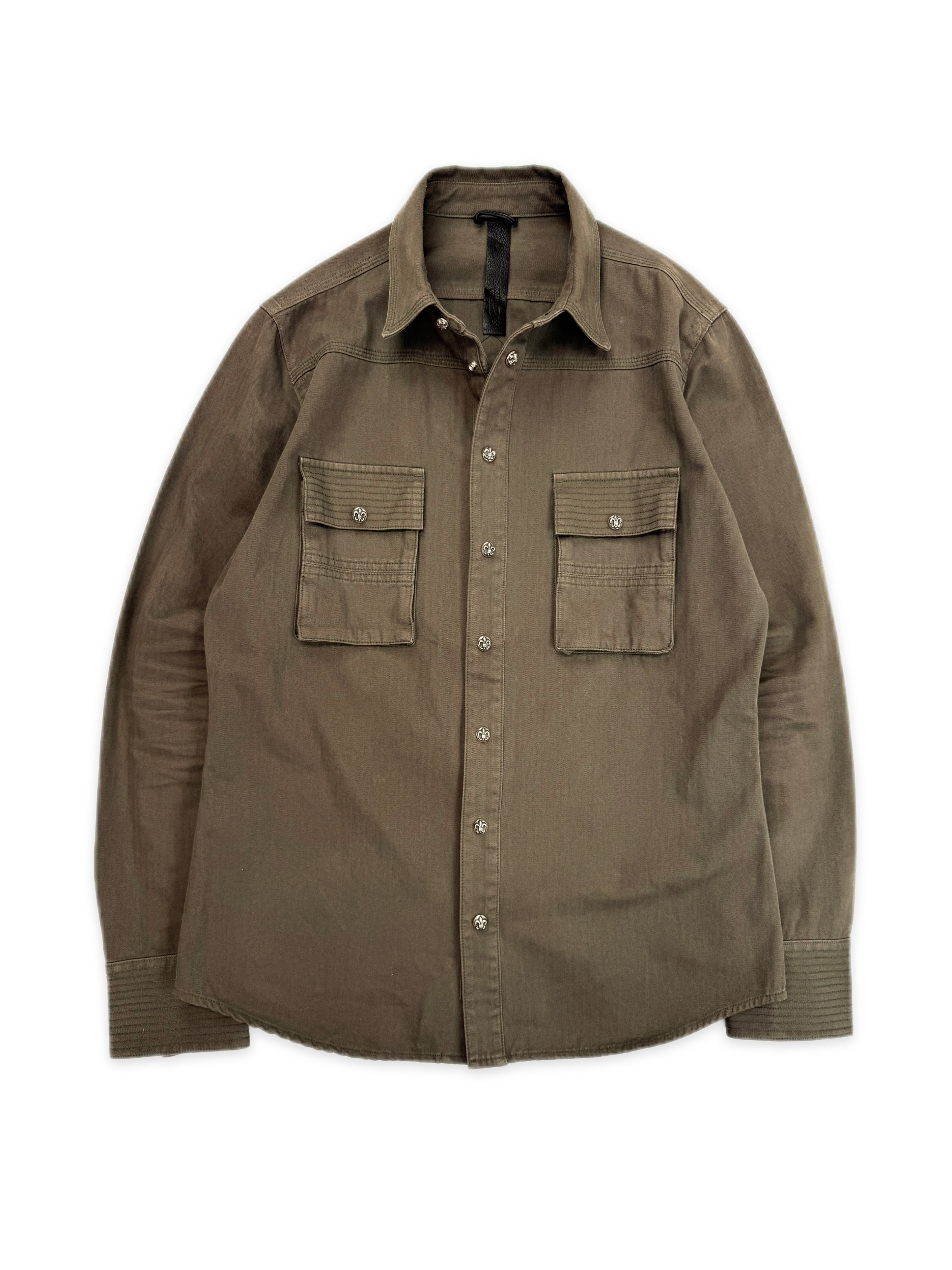 Chrome Hearts BS Fleur de Lis Patch Olive Green Denim Work Jacket