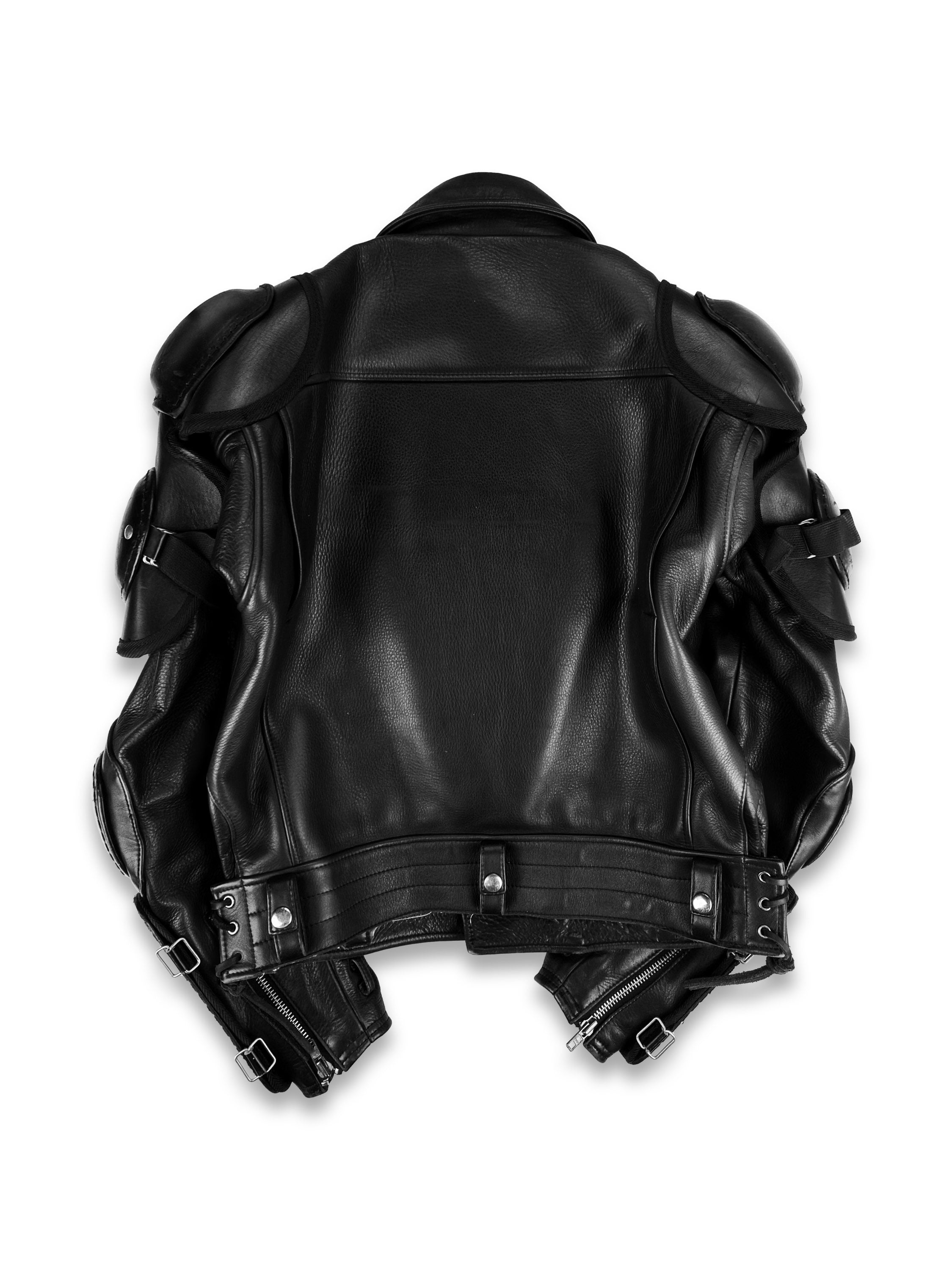 00s Kadoya ‘Battle Suit’ Armoured Black Leather Biker Jacket