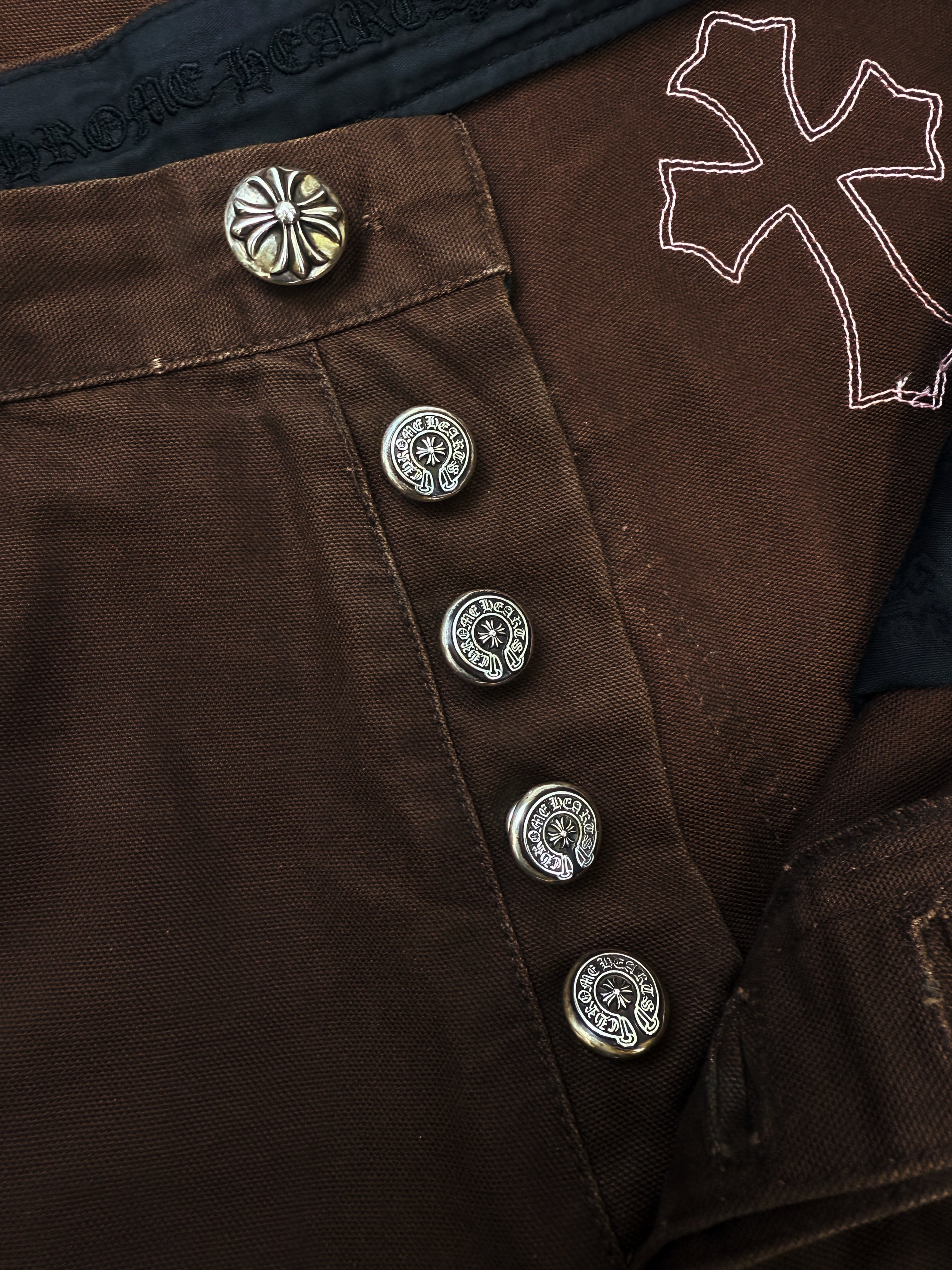 Chrome Hearts 12 Pink Cross Patch Brown Double Knee Carpenter Pants